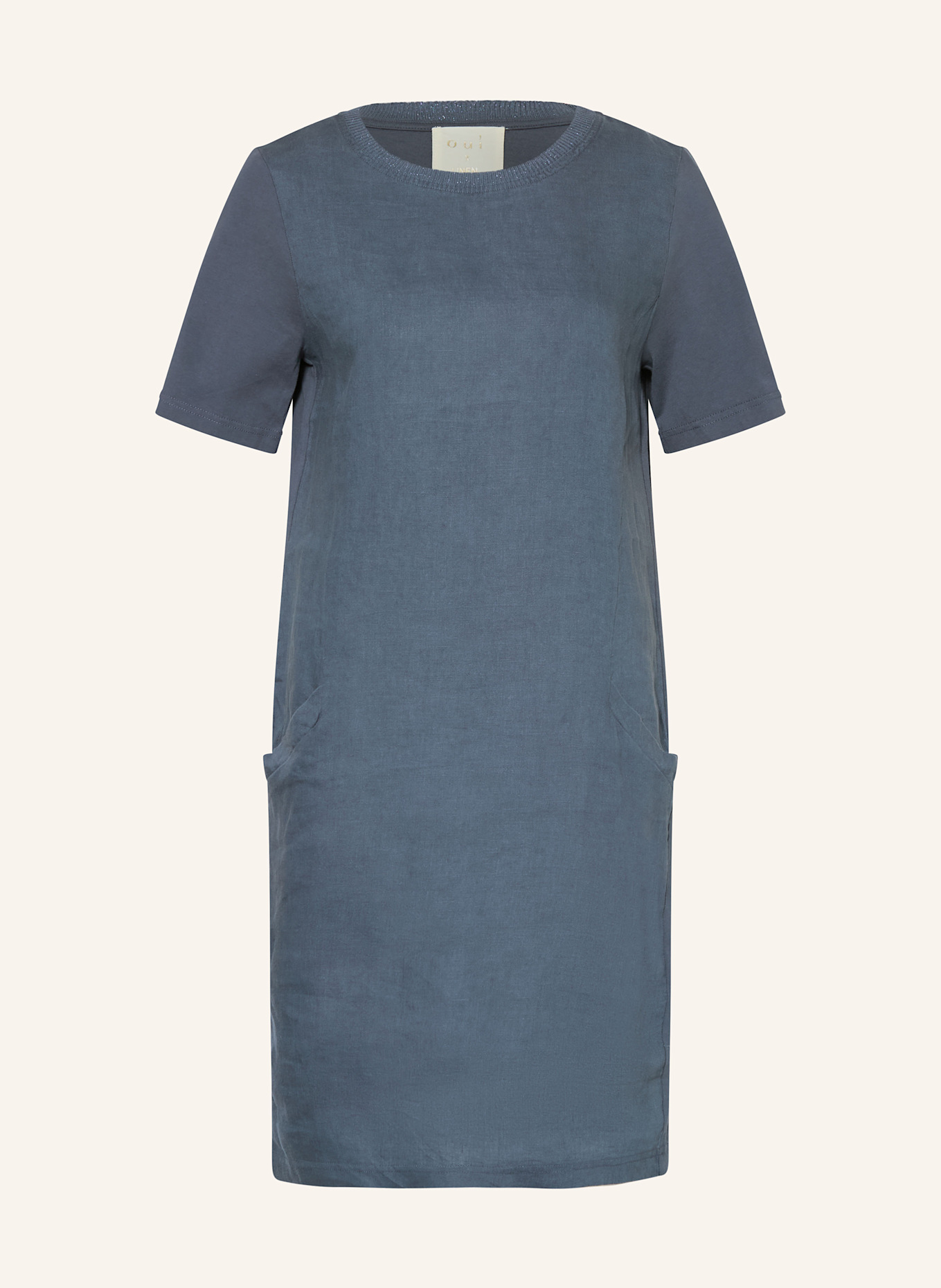 oui Kleid im Materialmix mit Leinen: DUNKELBLAU