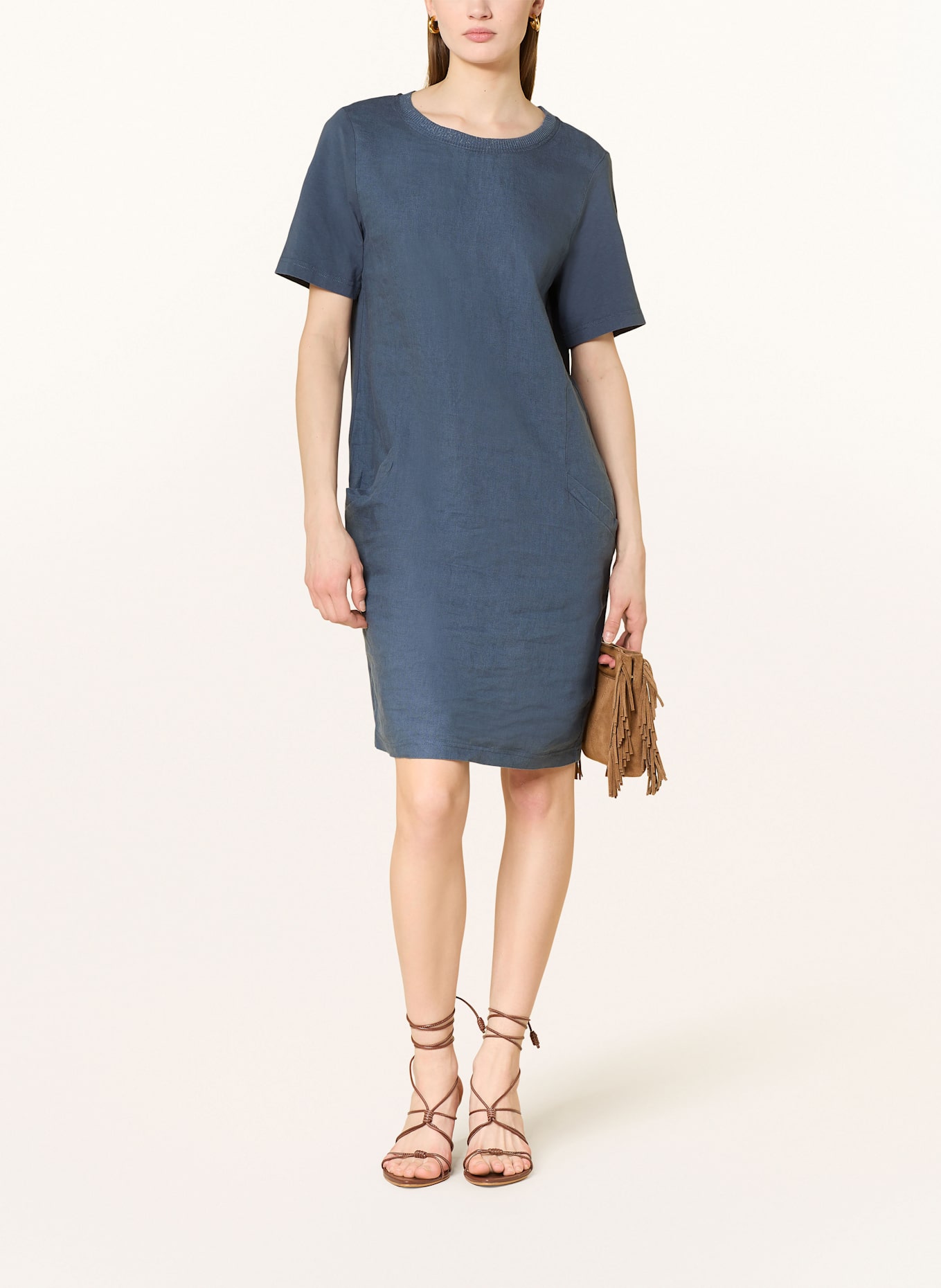 oui Kleid im Materialmix mit Leinen: DUNKELBLAU