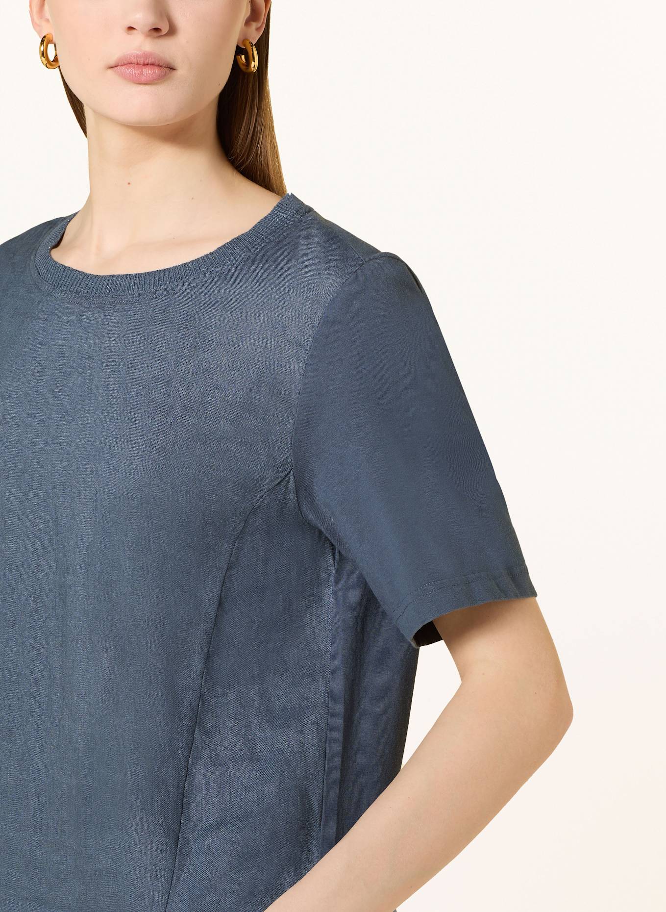 oui Kleid im Materialmix mit Leinen: DUNKELBLAU