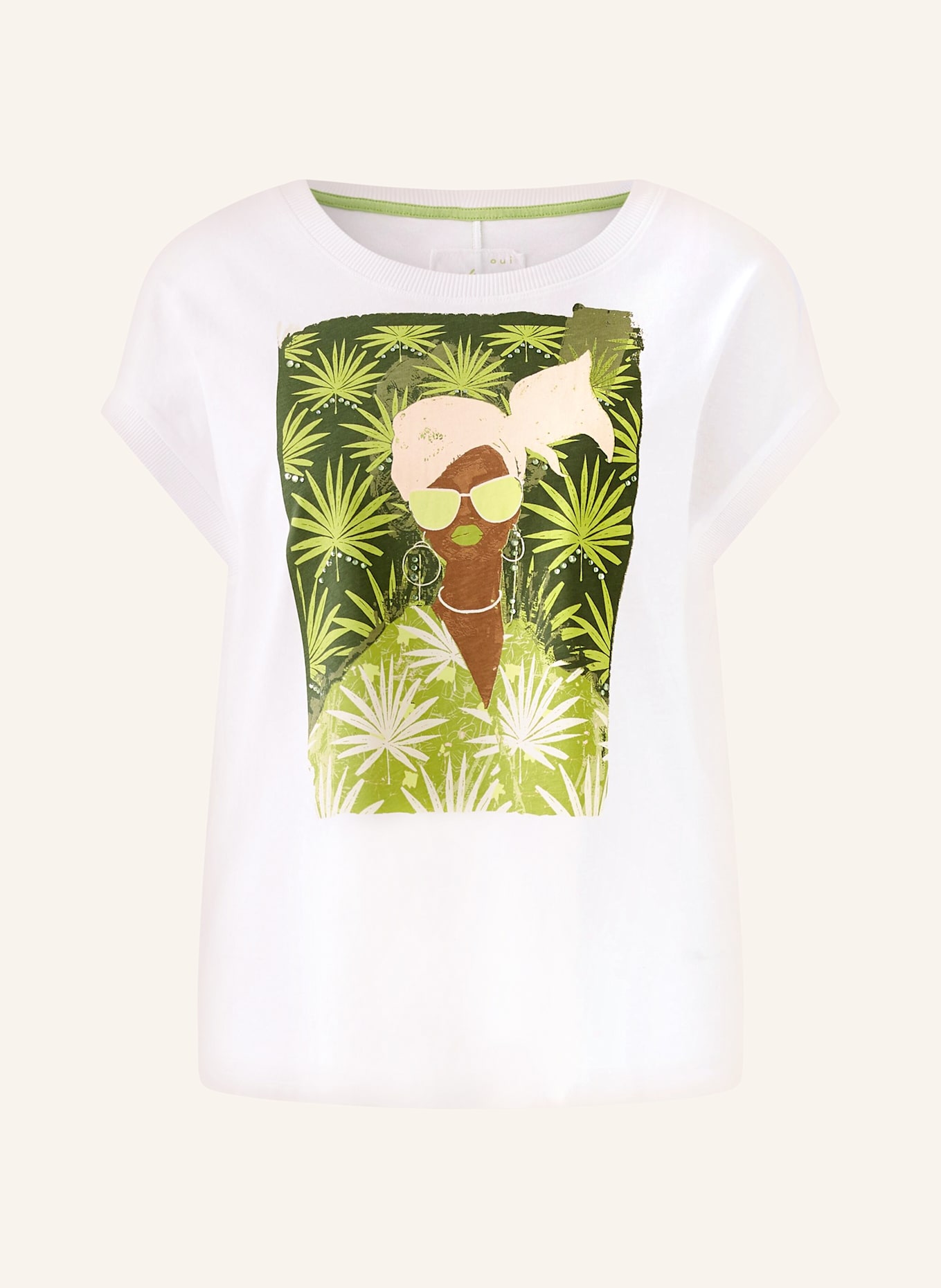 oui T-Shirt mit Schmucksteinen: WEISS / GRÜN