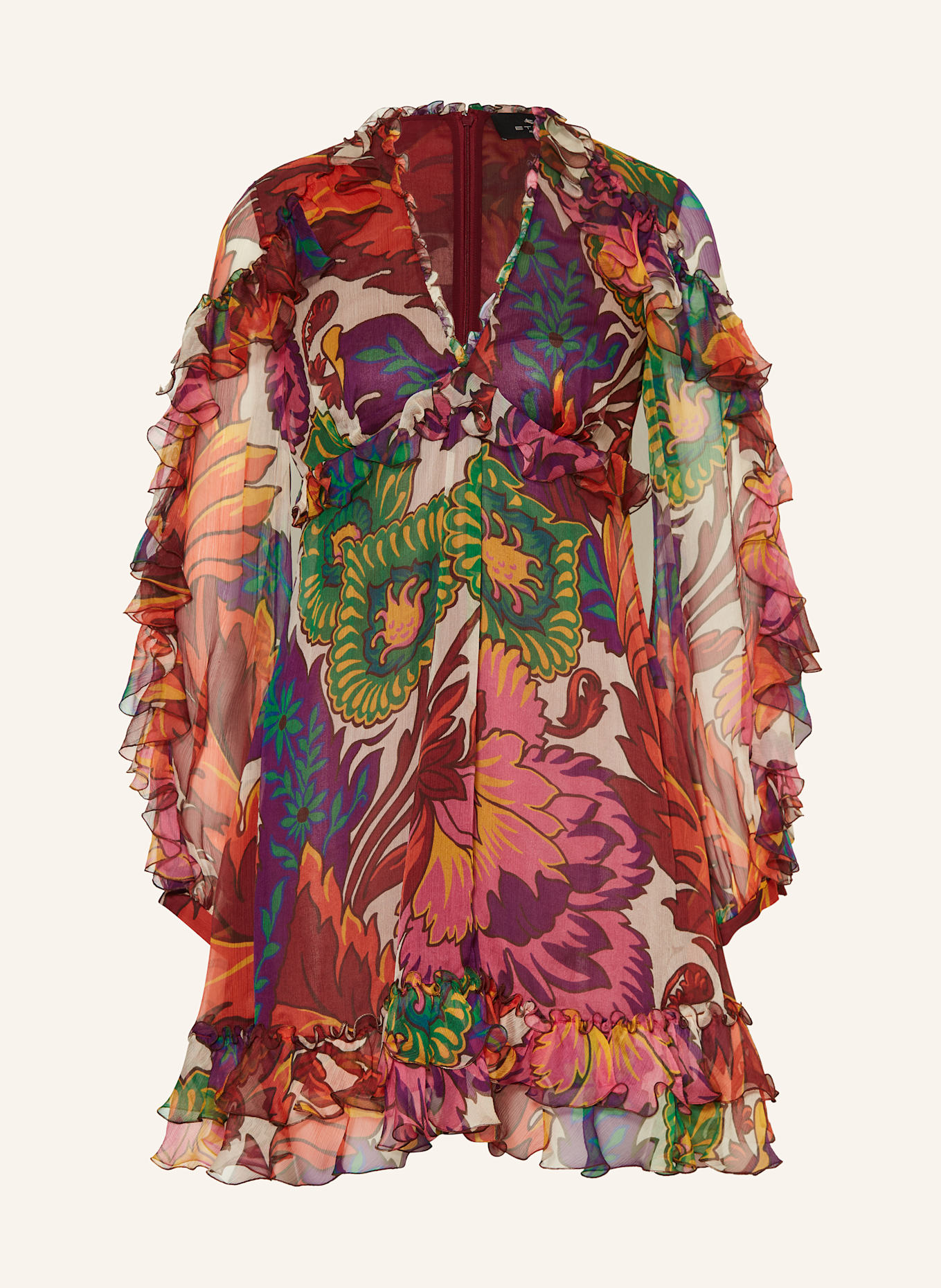 ETRO Seidenkleid mit Rüschen: BRAUN / GRÜN / LILA