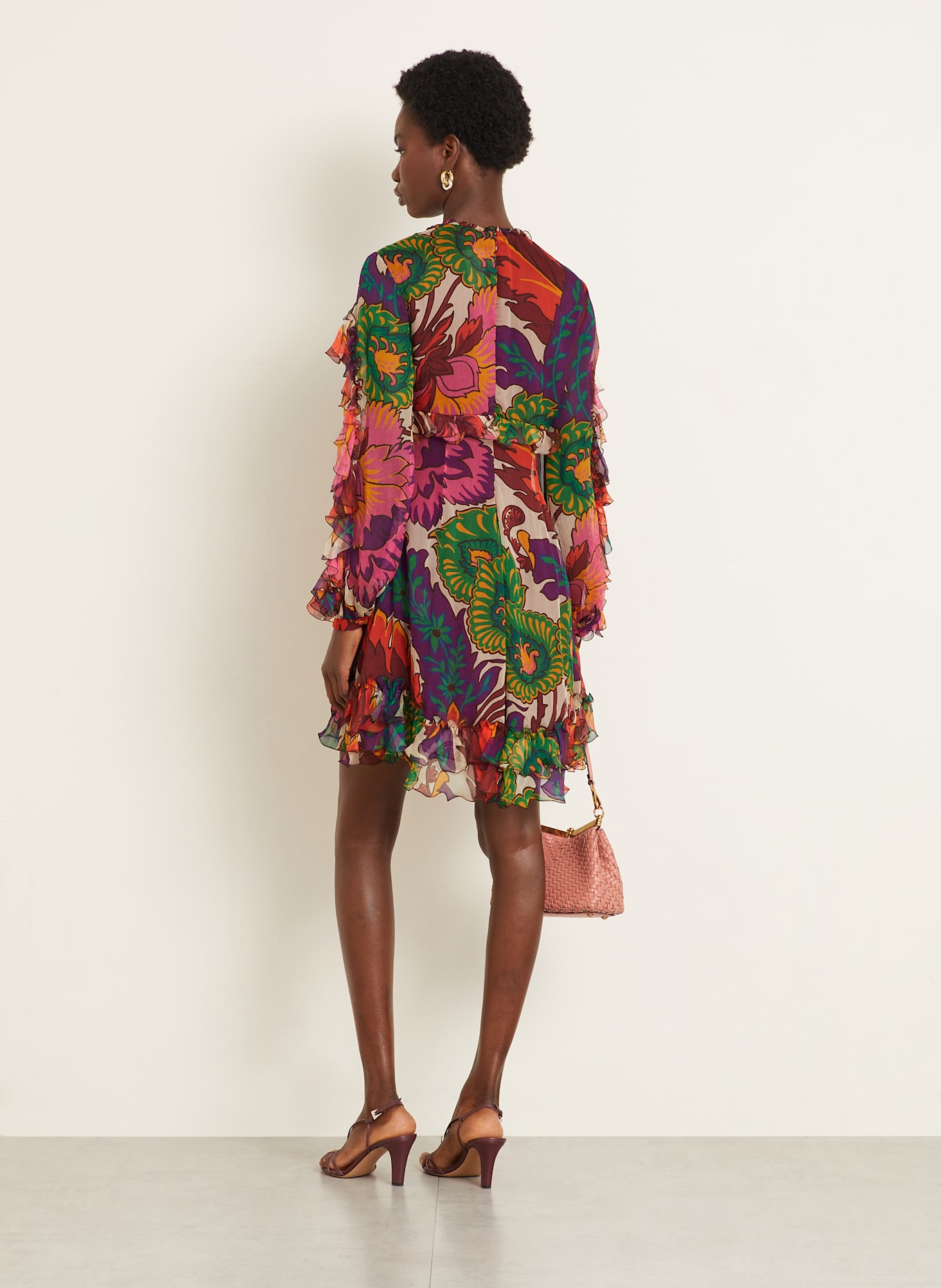 ETRO Seidenkleid mit Rüschen: BRAUN / GRÜN / LILA