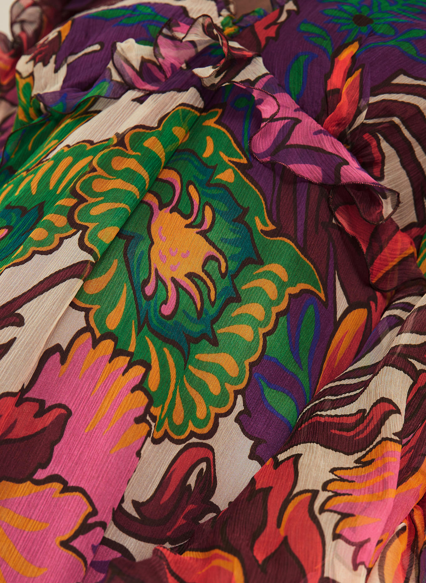 ETRO Seidenkleid mit Rüschen: BRAUN / GRÜN / LILA