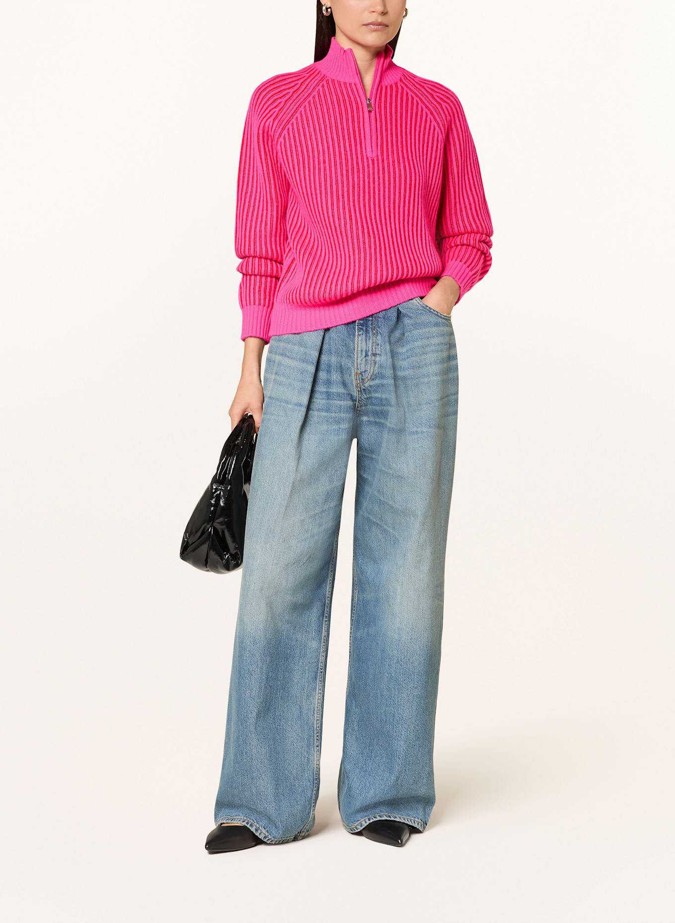 FROM FUTURE Sweter typu troyer z kaszmiru: MOCNORÓŻOWY / CZERWONY