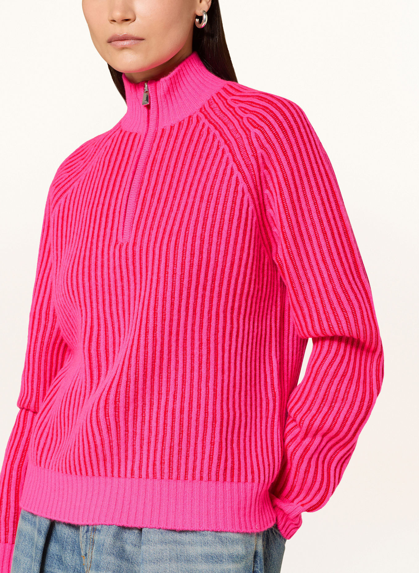 FROM FUTURE Sweter typu troyer z kaszmiru: MOCNORÓŻOWY / CZERWONY