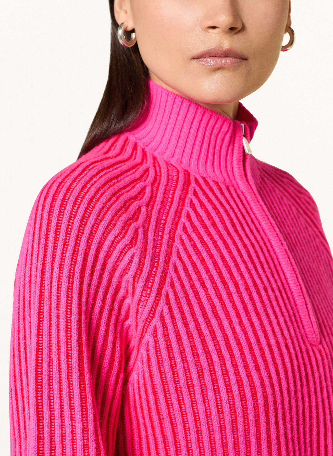 FROM FUTURE Sweter typu troyer z kaszmiru: MOCNORÓŻOWY / CZERWONY