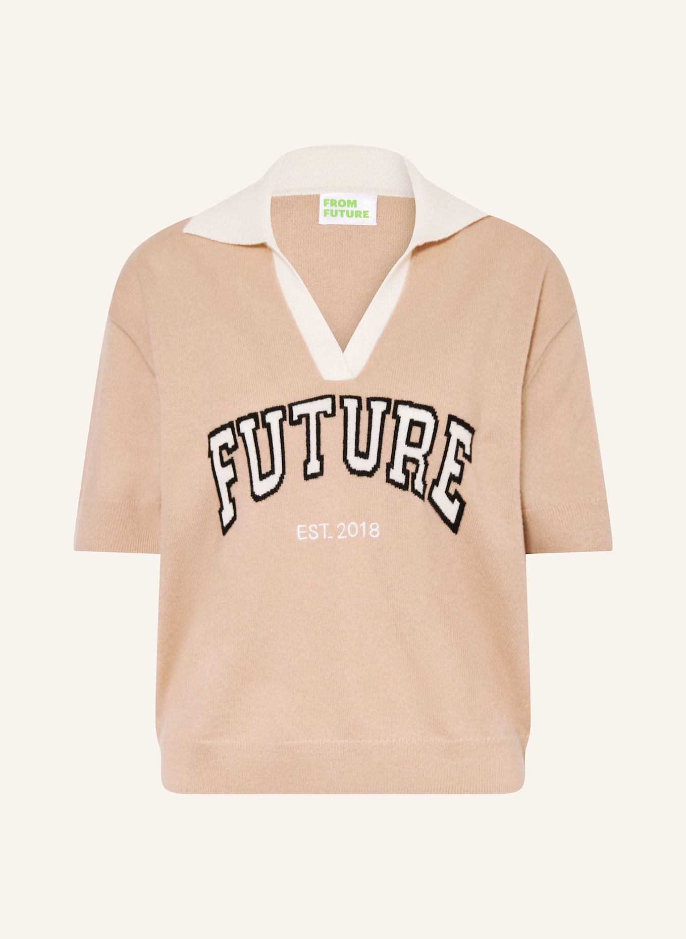 FROM FUTURE Cashmere-Strickshirt: CAMEL / WEISS / SCHWARZ