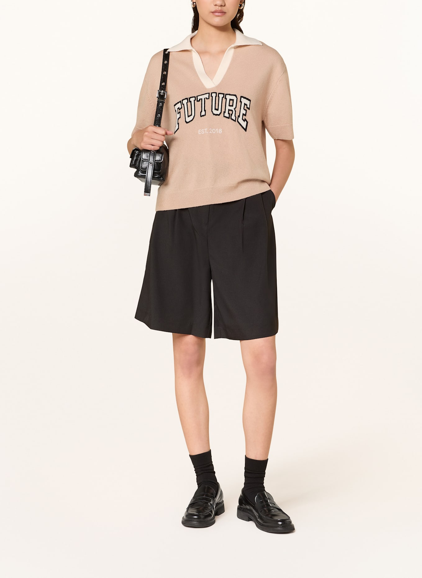 FROM FUTURE Cashmere-Strickshirt: CAMEL / WEISS / SCHWARZ