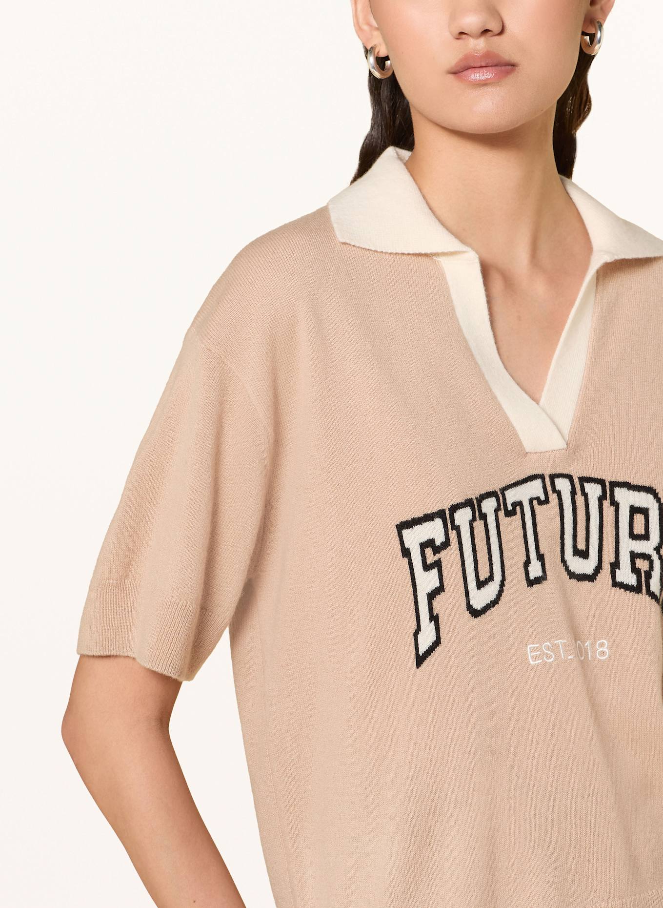 FROM FUTURE Cashmere-Strickshirt: CAMEL / WEISS / SCHWARZ