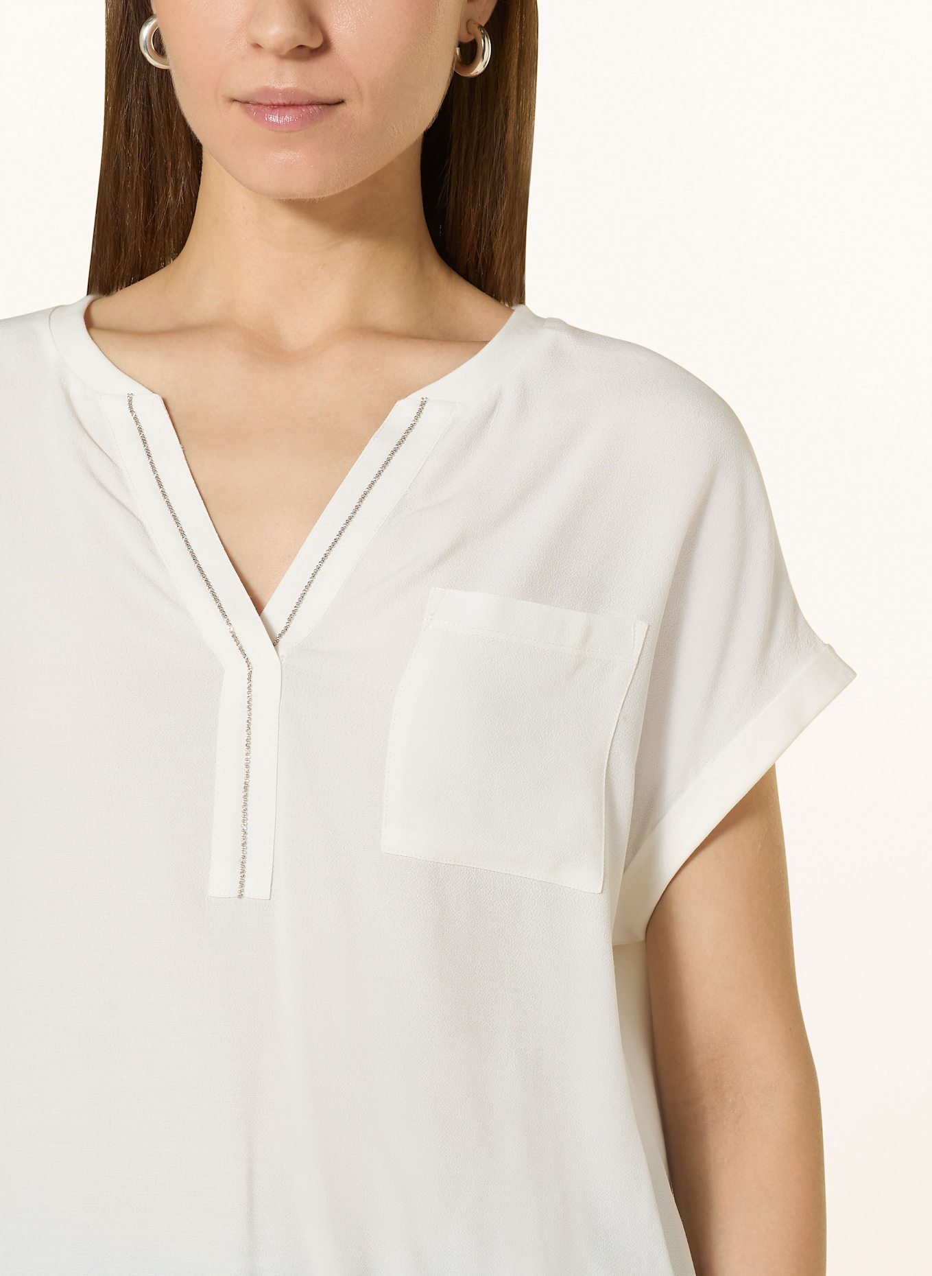 oui Blusenshirt mit Schmuckperlen: ECRU