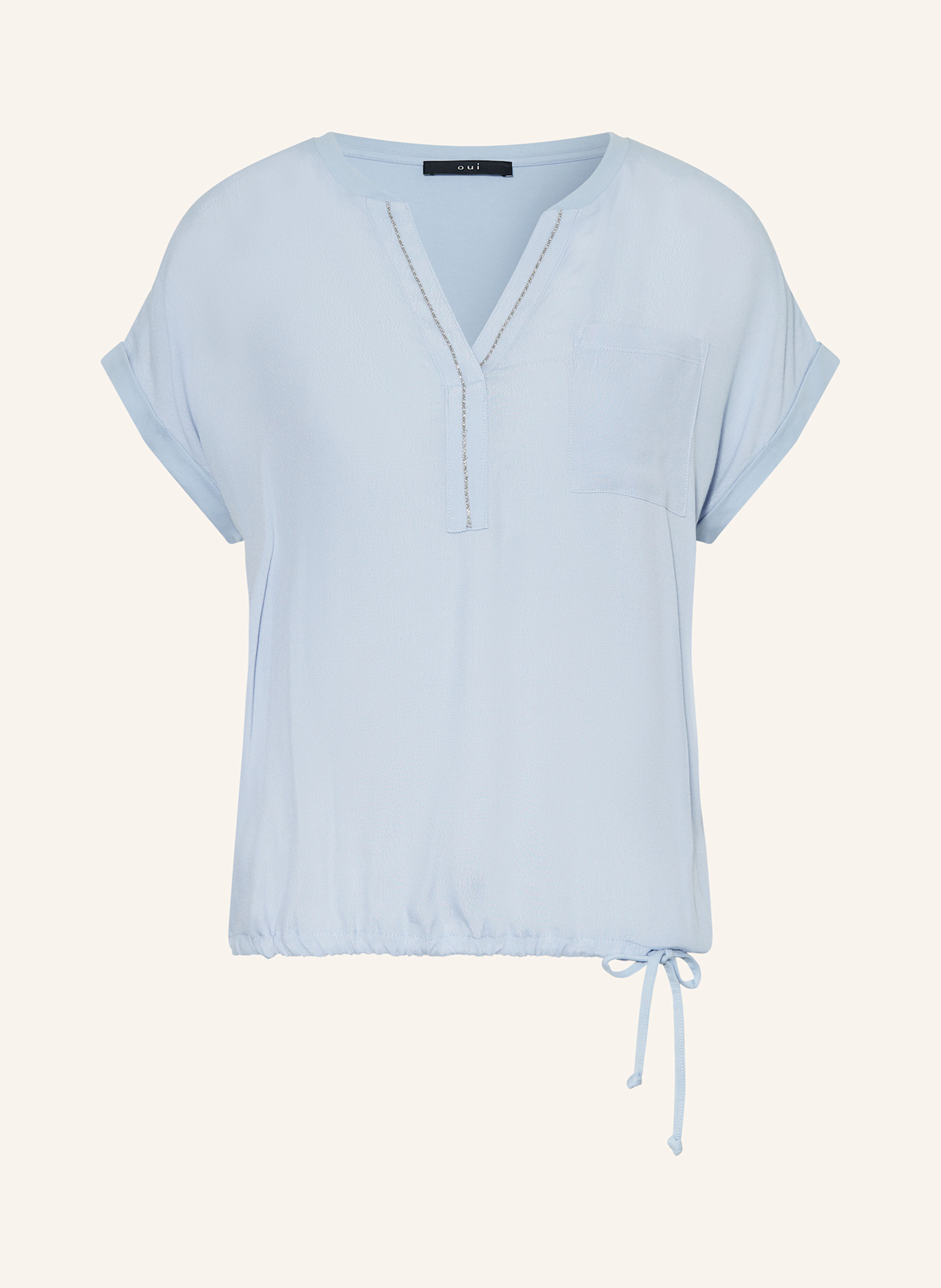 oui Blusenshirt mit Schmuckperlen: HELLBLAU
