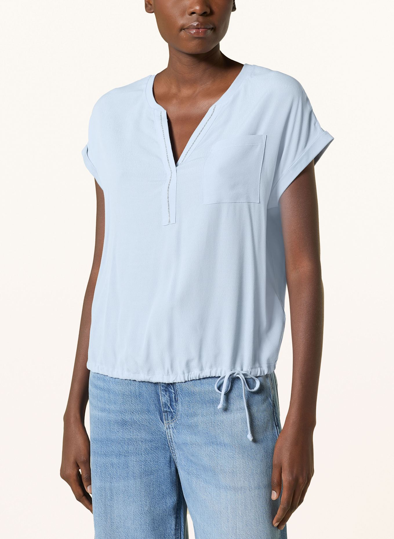oui Blusenshirt mit Schmuckperlen: HELLBLAU