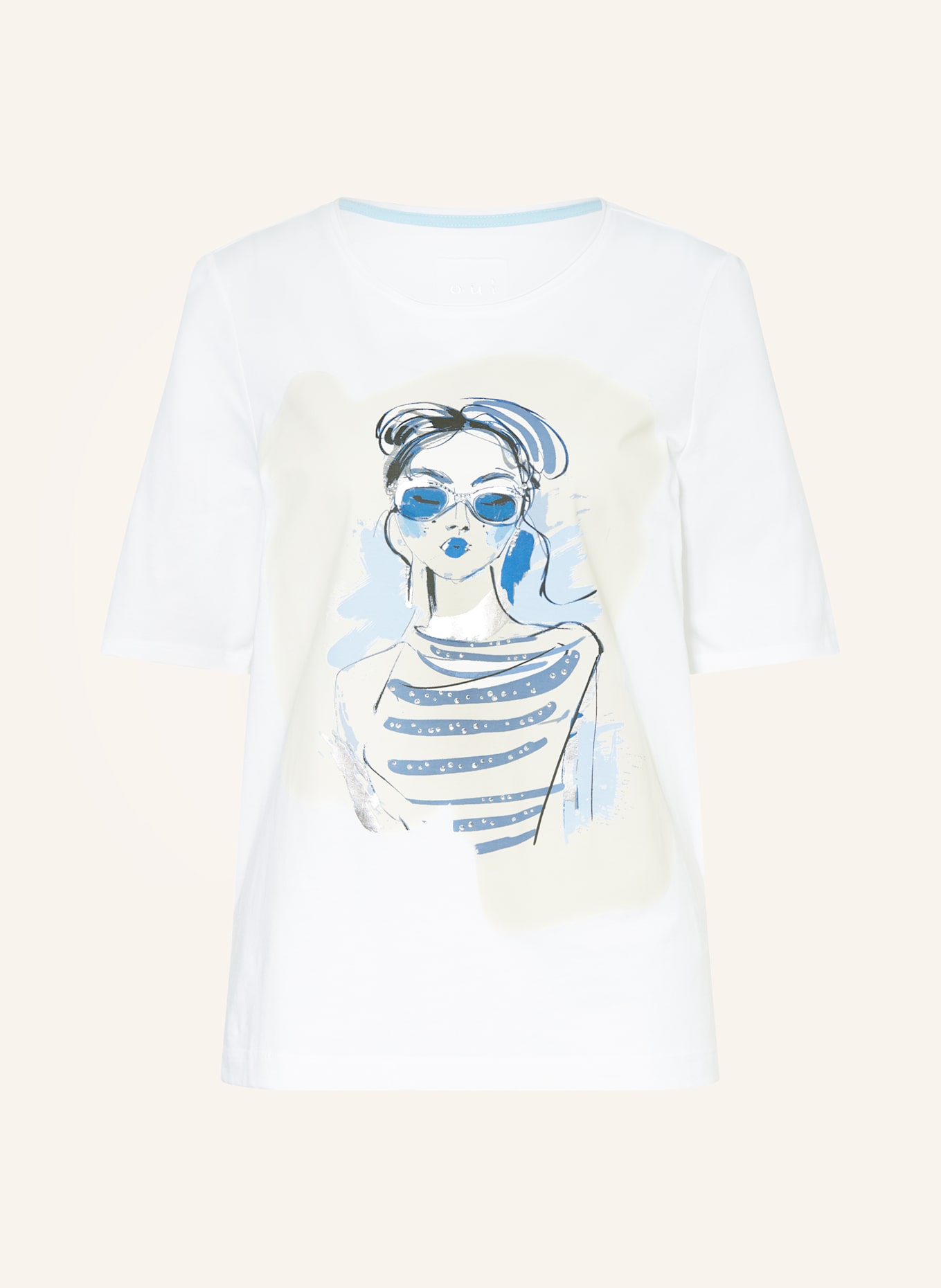 oui T-Shirt mit Schmucksteinen: WEISS/ BLAU