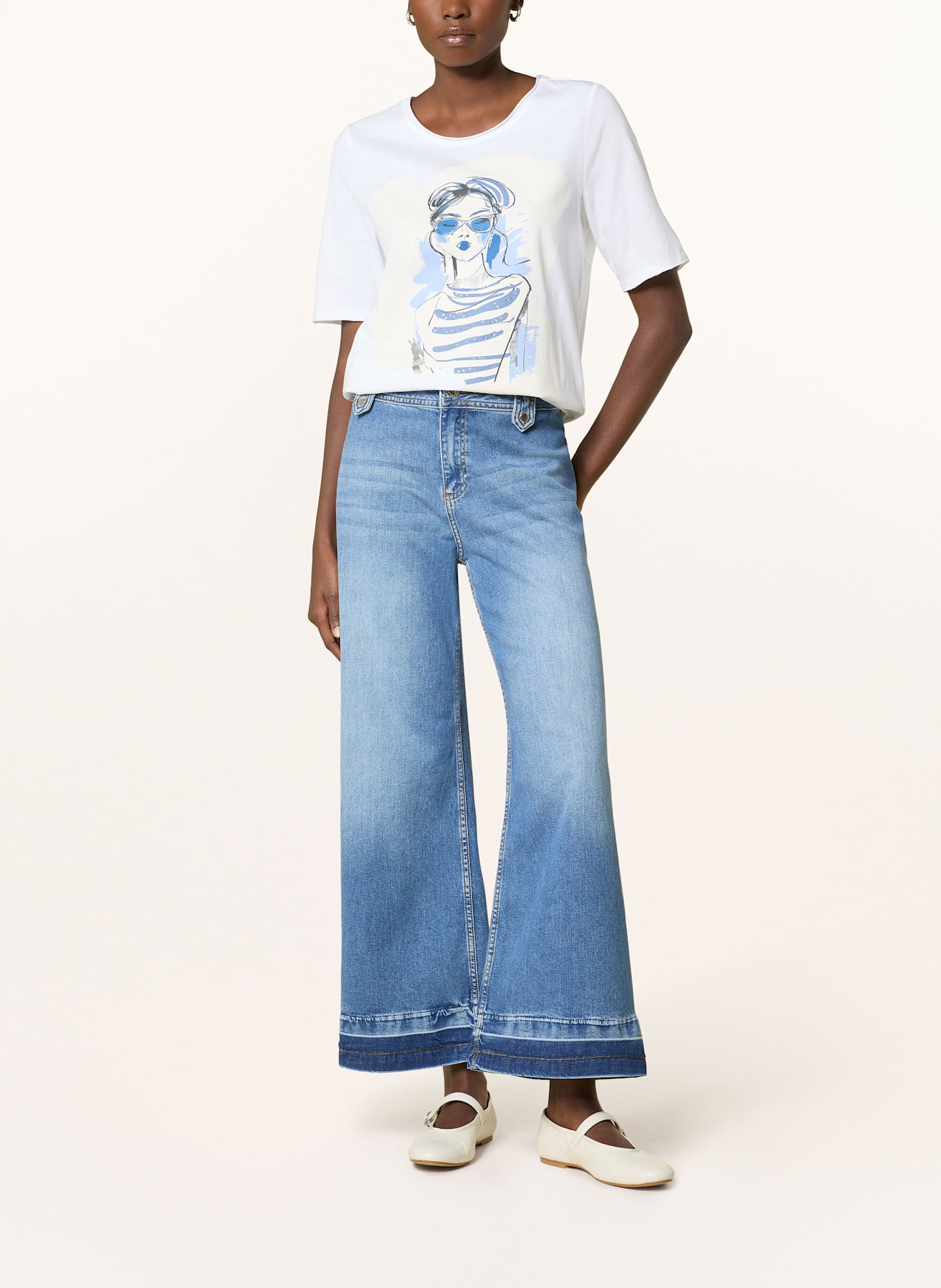oui T-Shirt mit Schmucksteinen: WEISS/ BLAU