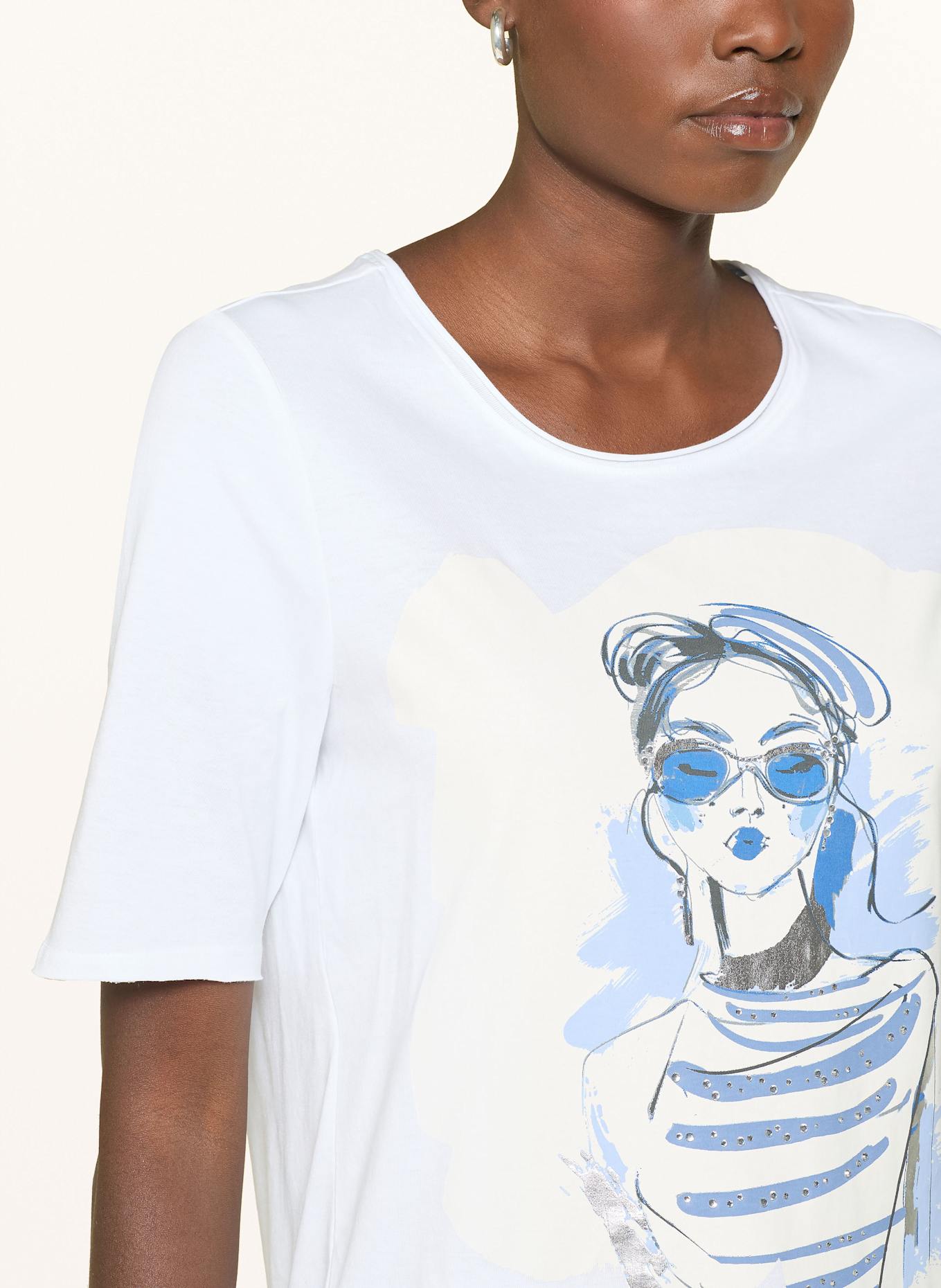 oui T-Shirt mit Schmucksteinen: WEISS/ BLAU