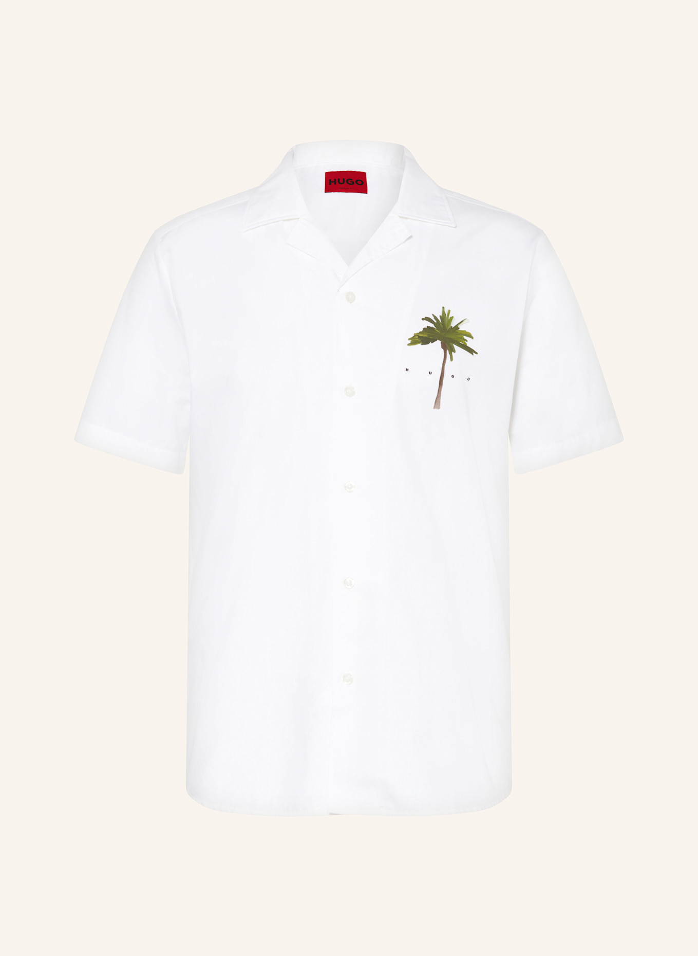 HUGO Resort shirt ELLINO straight fit: WHITE / DARK GREEN / BROWN