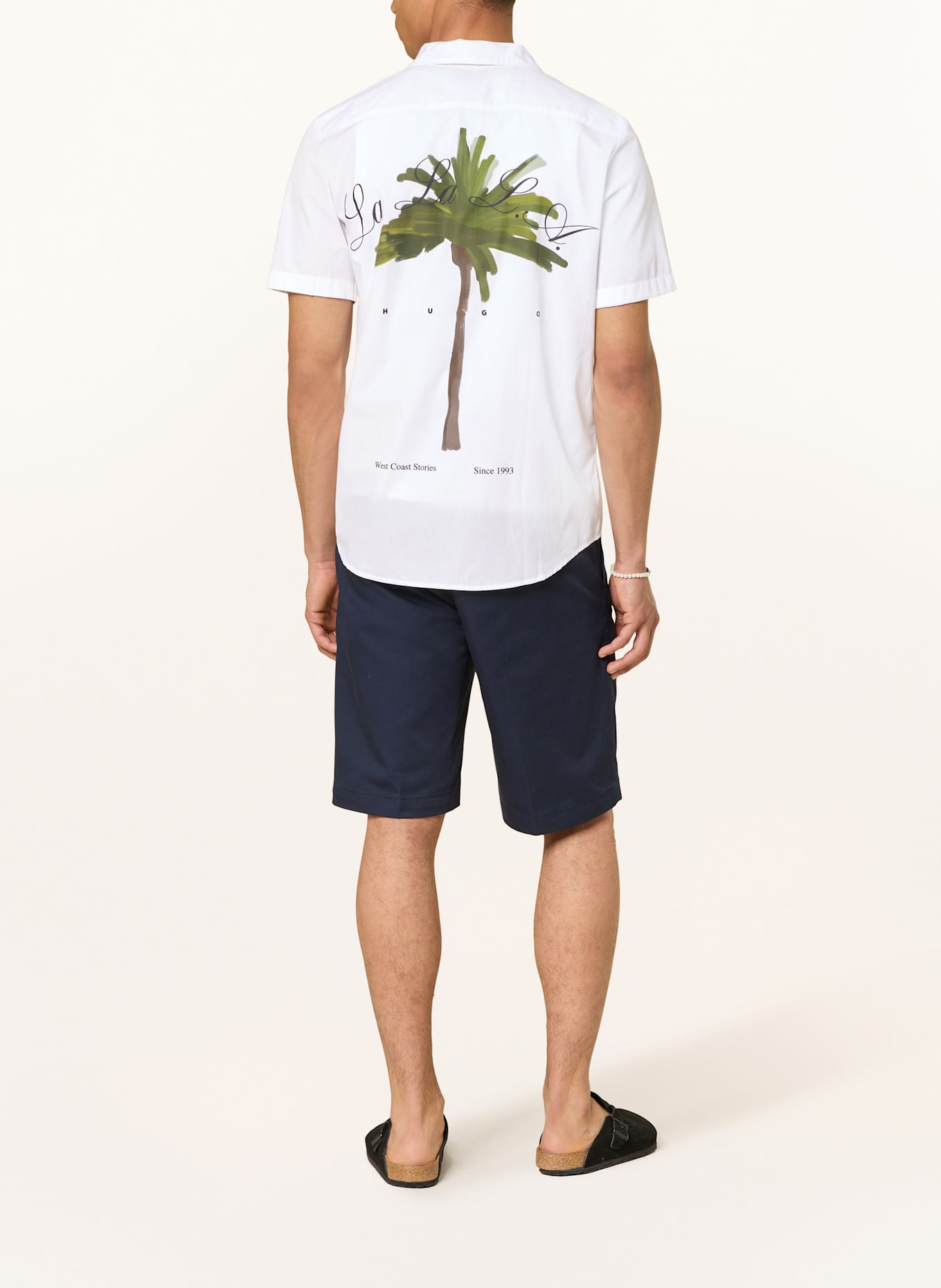 HUGO Resort shirt ELLINO straight fit: WHITE / DARK GREEN / BROWN