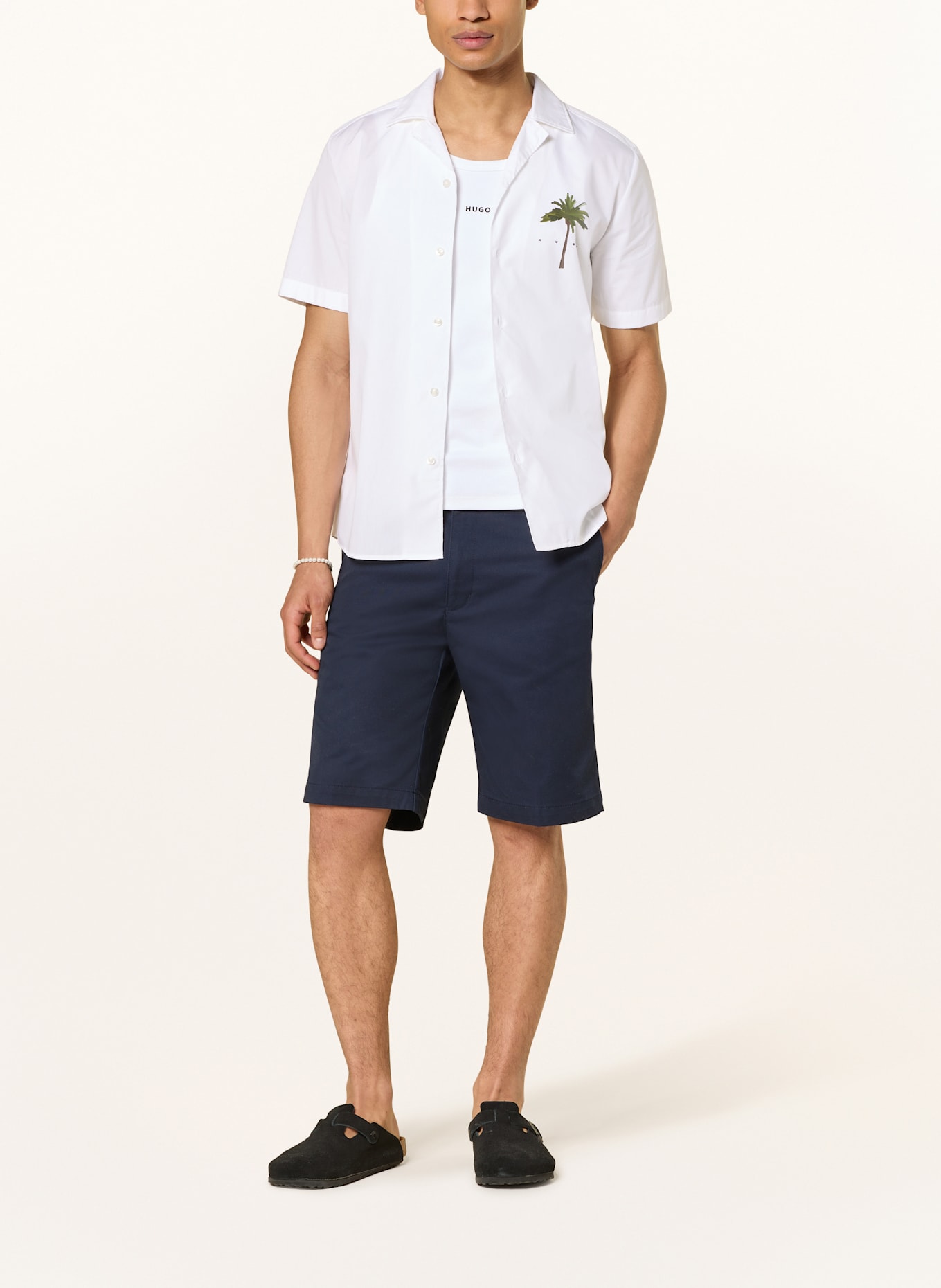 HUGO Resort shirt ELLINO straight fit: WHITE / DARK GREEN / BROWN