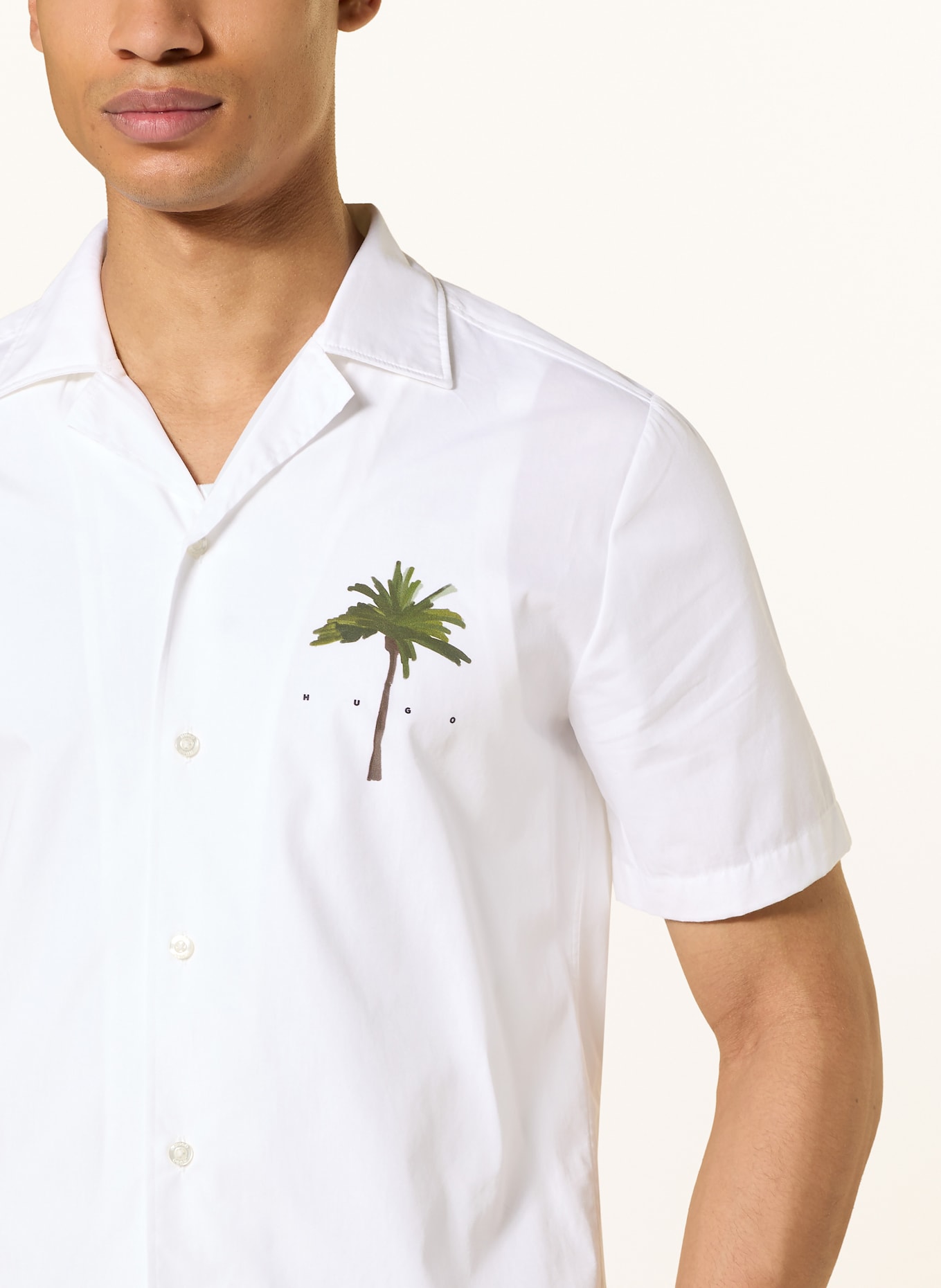 HUGO Resort shirt ELLINO straight fit: WHITE / DARK GREEN / BROWN