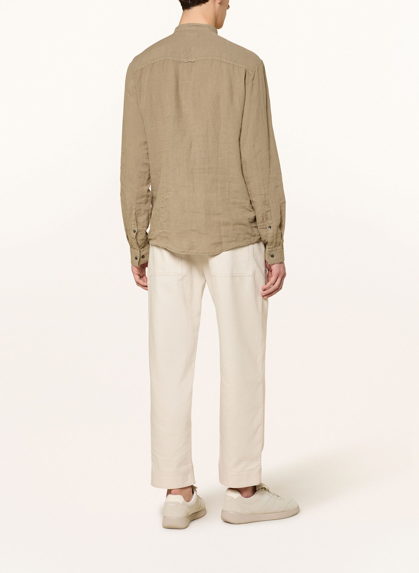 HUGO Linen shirt ELVORY slim fit with stand-up collar: LIGHT BROWN