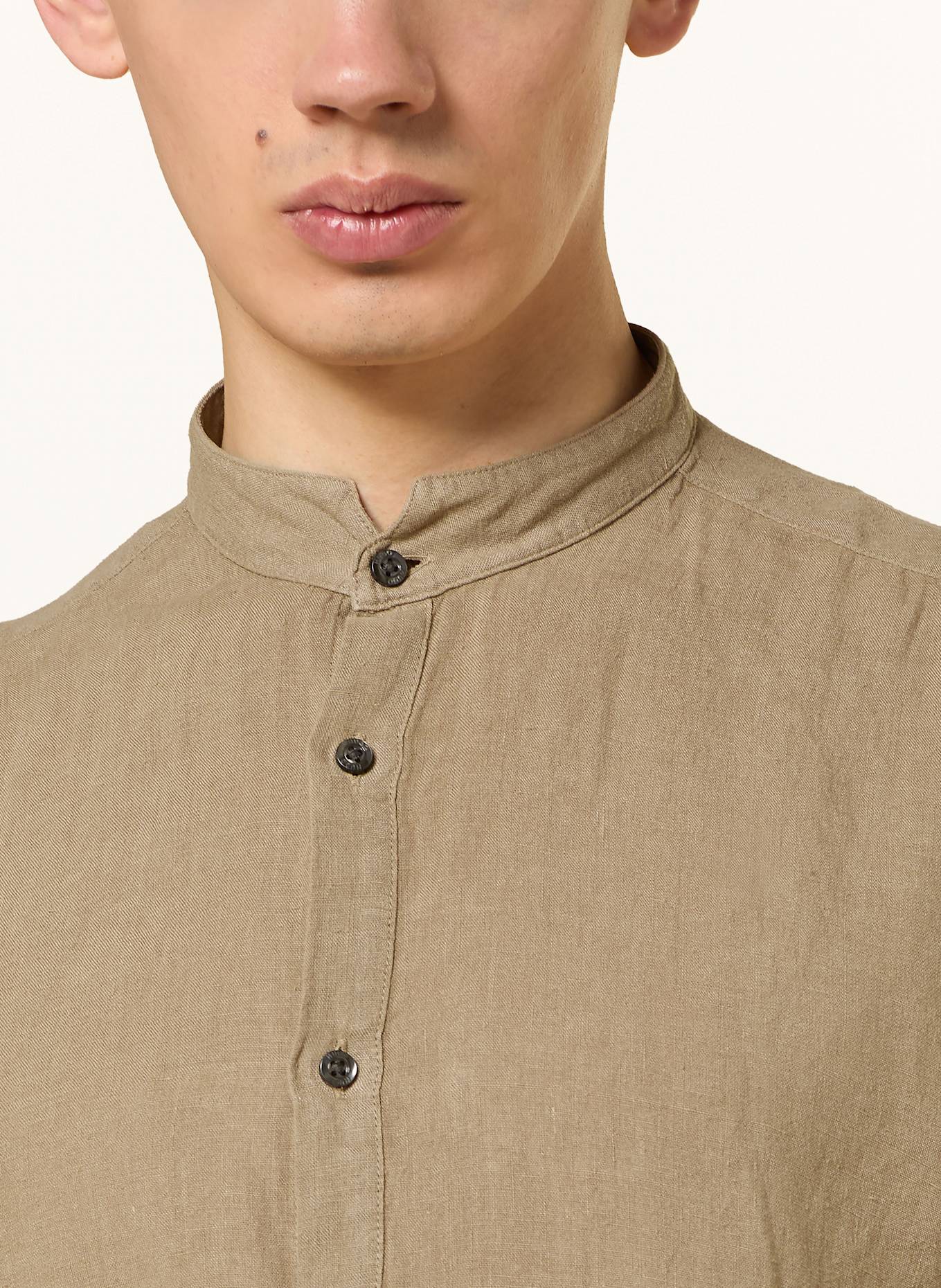 HUGO Linen shirt ELVORY slim fit with stand-up collar: LIGHT BROWN