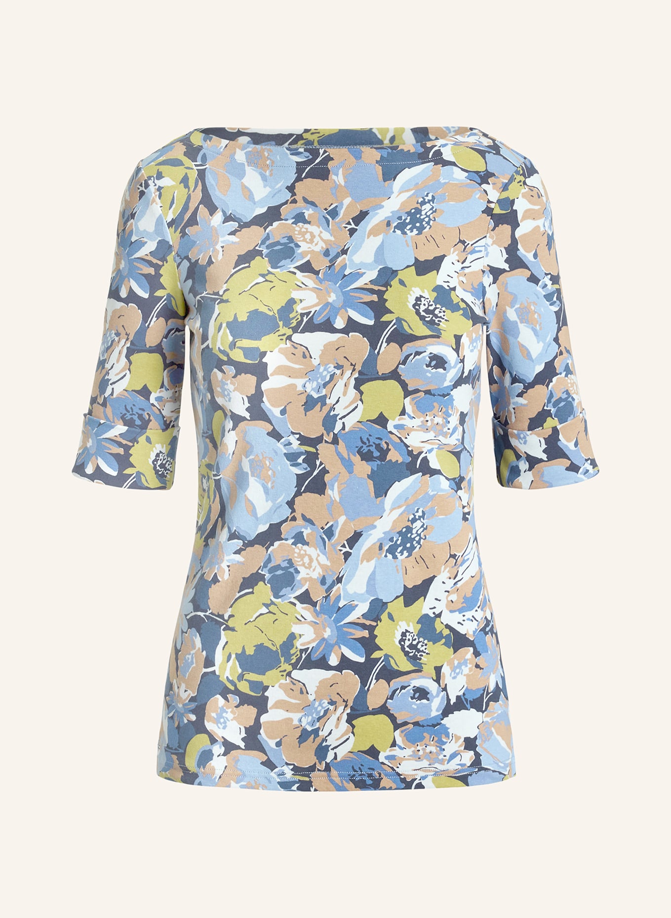 LAUREN RALPH LAUREN Tričko s 3/4 rukávem: TMAVĚ MODRÁ / MODRÁ / BÉŽOVÁ