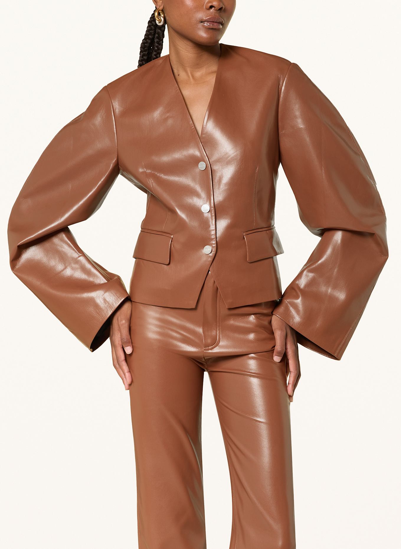 Nanushka Blazer KIYO in Lederoptik: BRAUN