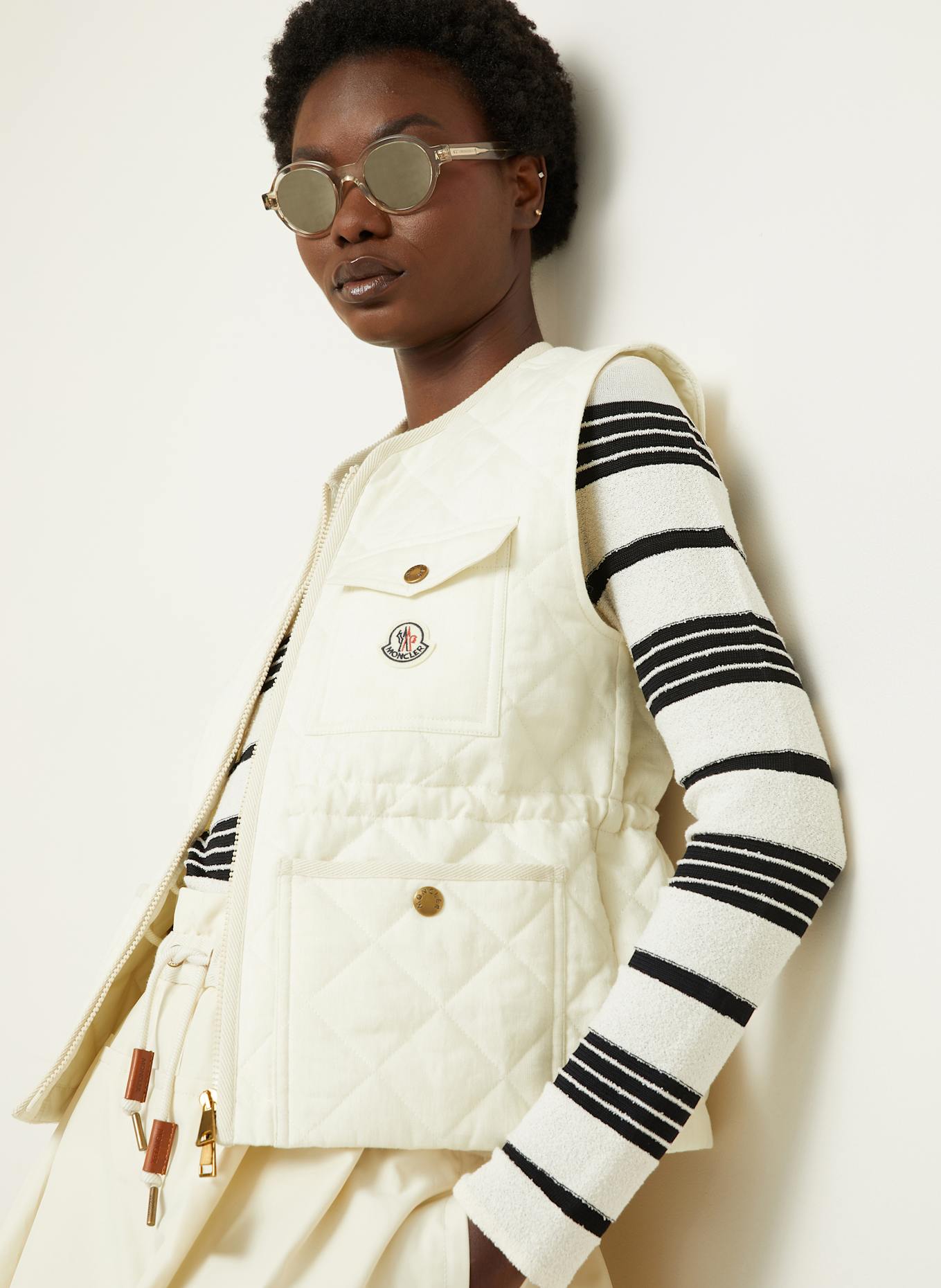 MONCLER Steppweste VIGNY aus Leinen: ECRU