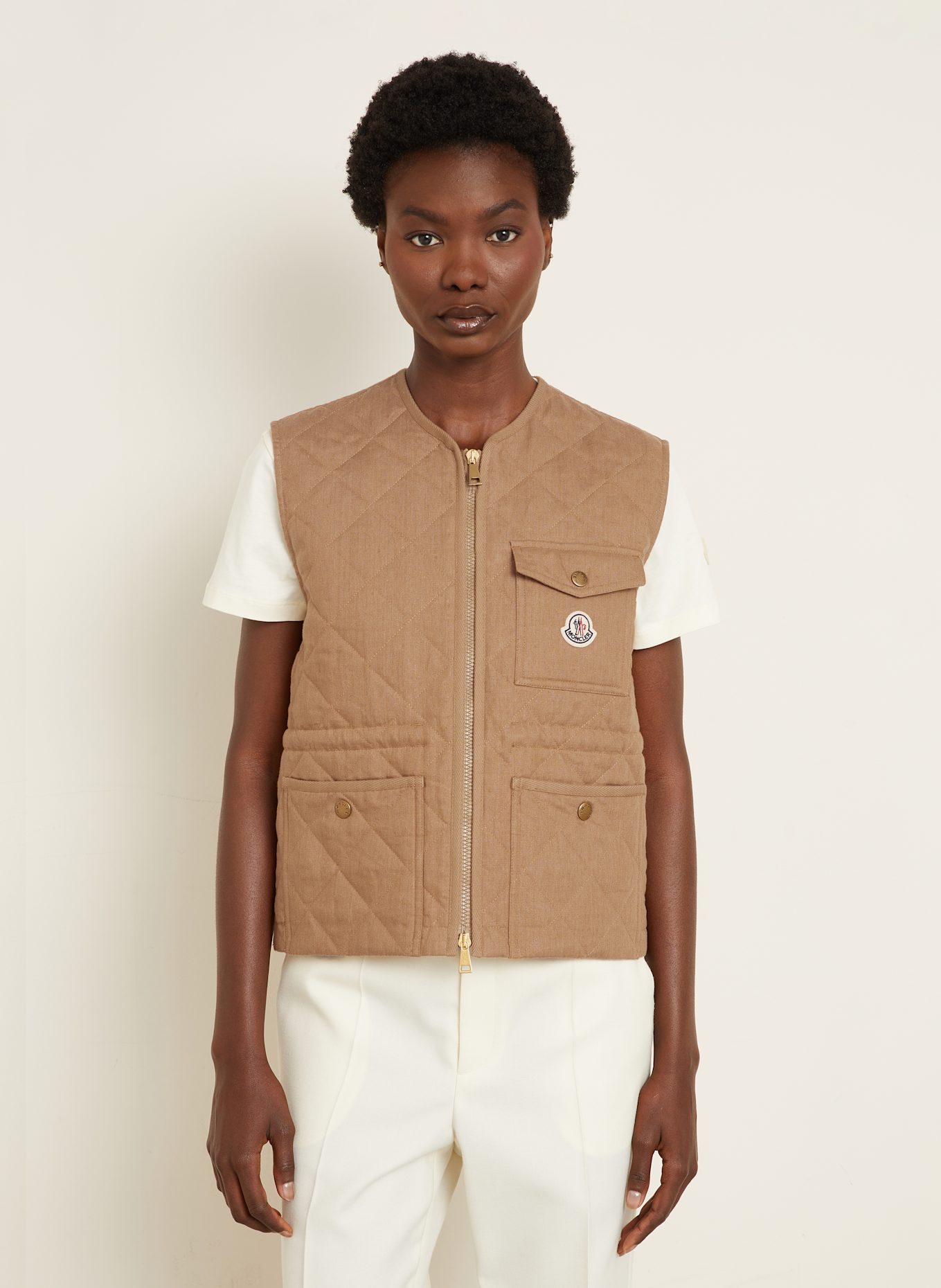 MONCLER Steppweste VIGNY aus Leinen: BRAUN