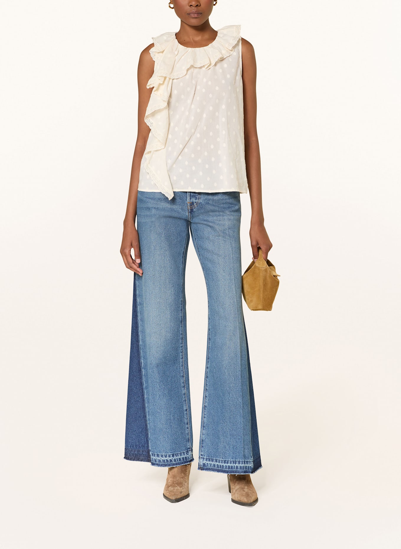 ULLA JOHNSON Blusentop THALIA mit Spitze und Rüschen: ECRU