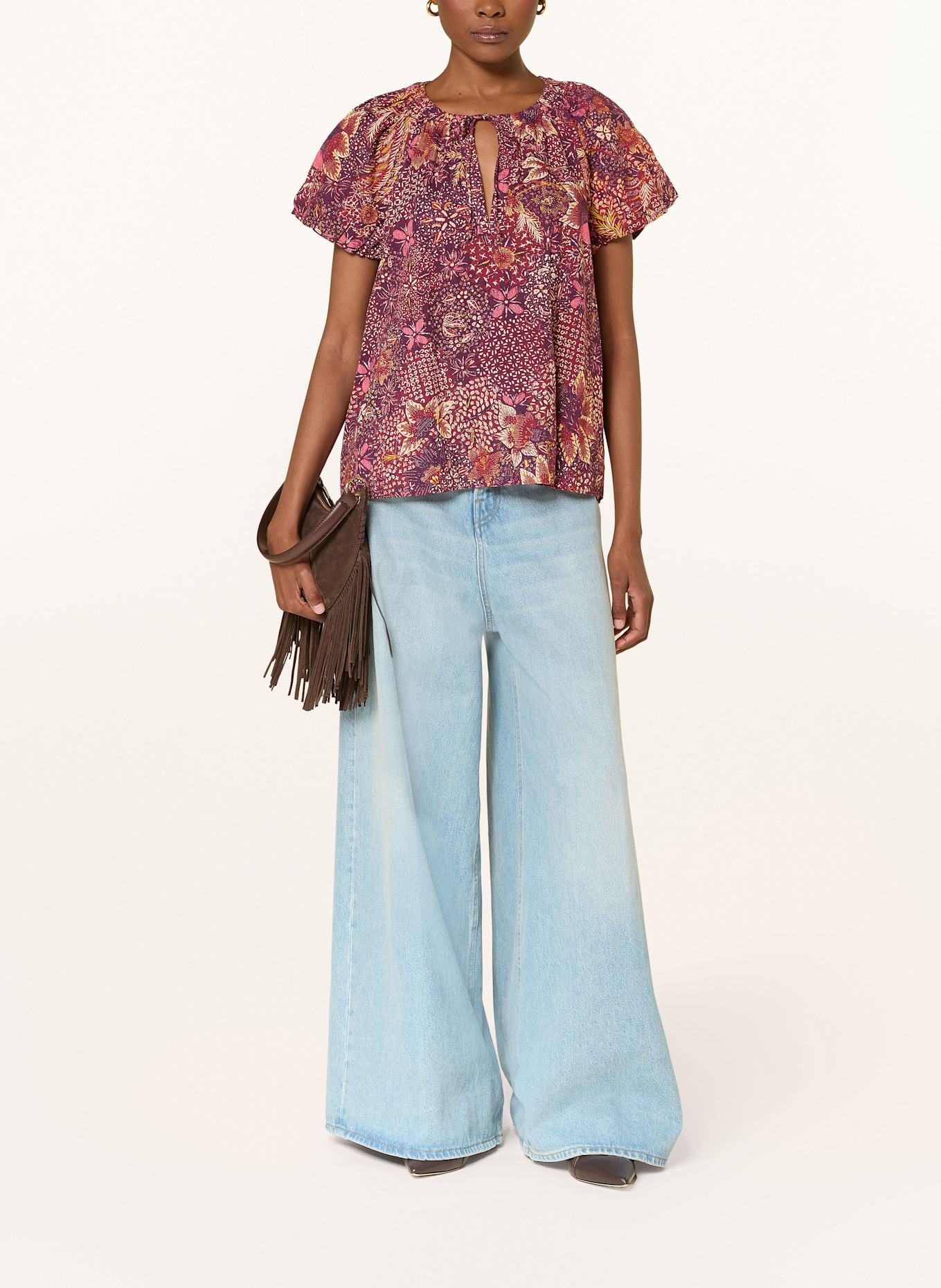 ULLA JOHNSON Blusenshirt ISSA: DUNKELLILA / HELLROT / CREME