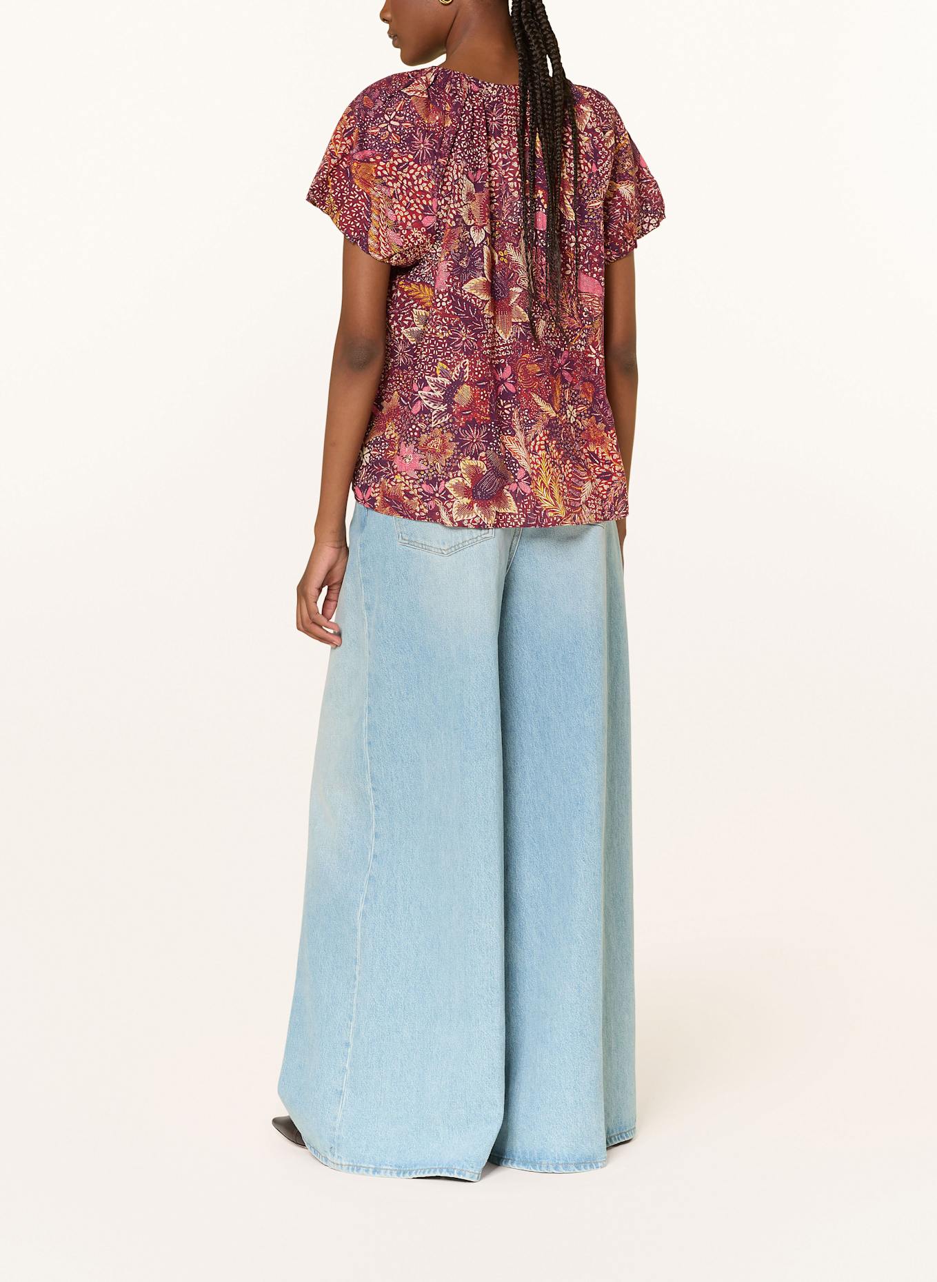 ULLA JOHNSON Blusenshirt ISSA: DUNKELLILA / HELLROT / CREME