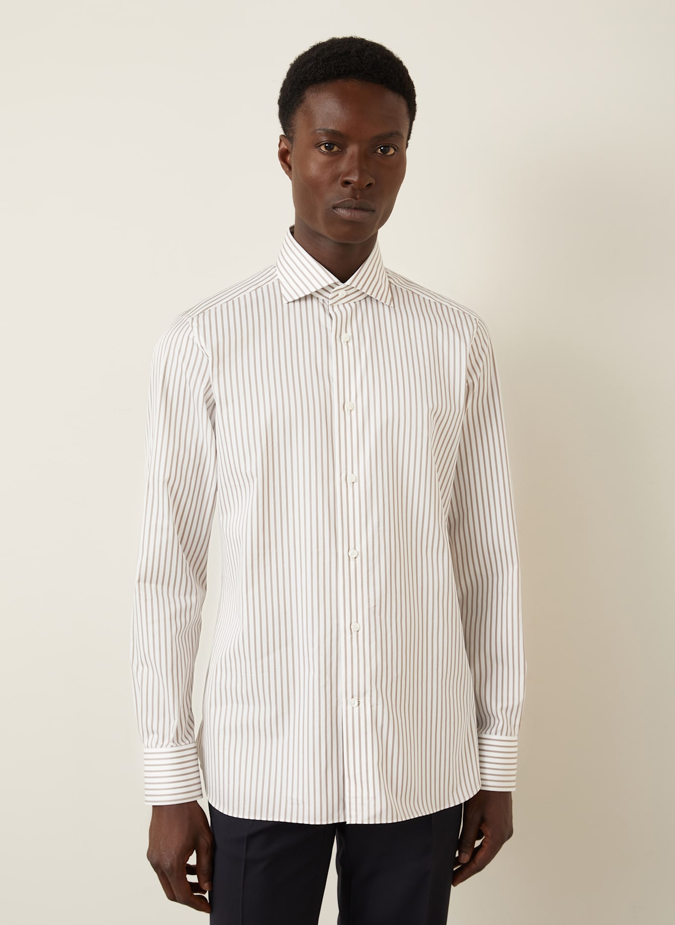 ZEGNA Hemd Regular Fit: WEISS / TAUPE