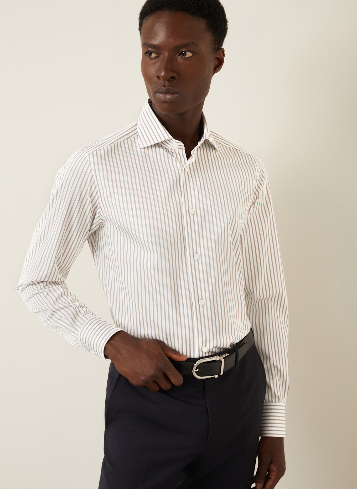 ZEGNA Hemd Regular Fit: WEISS / TAUPE