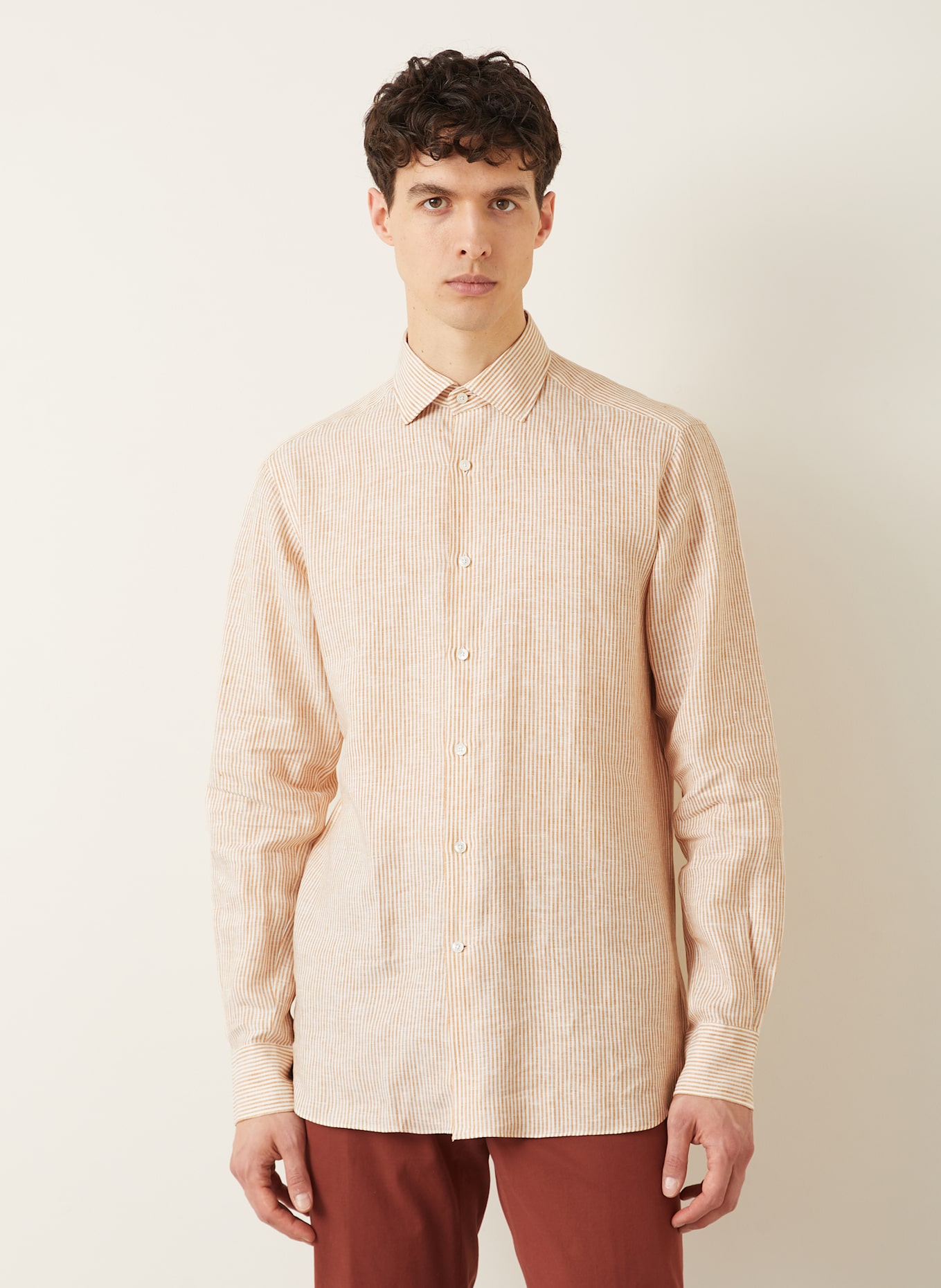 ZEGNA Leinenhemd Regular Fit: WEISS / HELLBRAUN