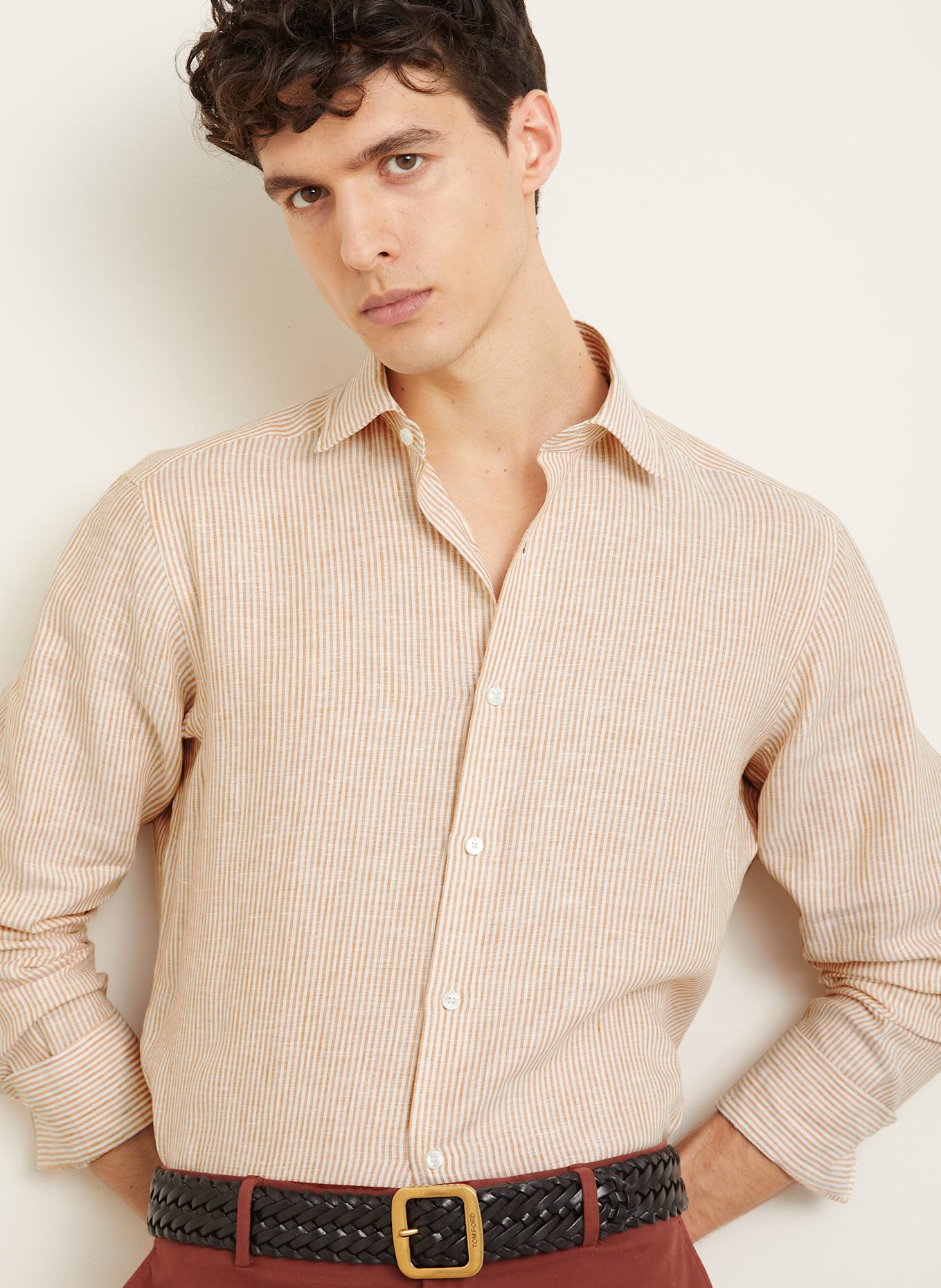 ZEGNA Leinenhemd Regular Fit: WEISS / HELLBRAUN