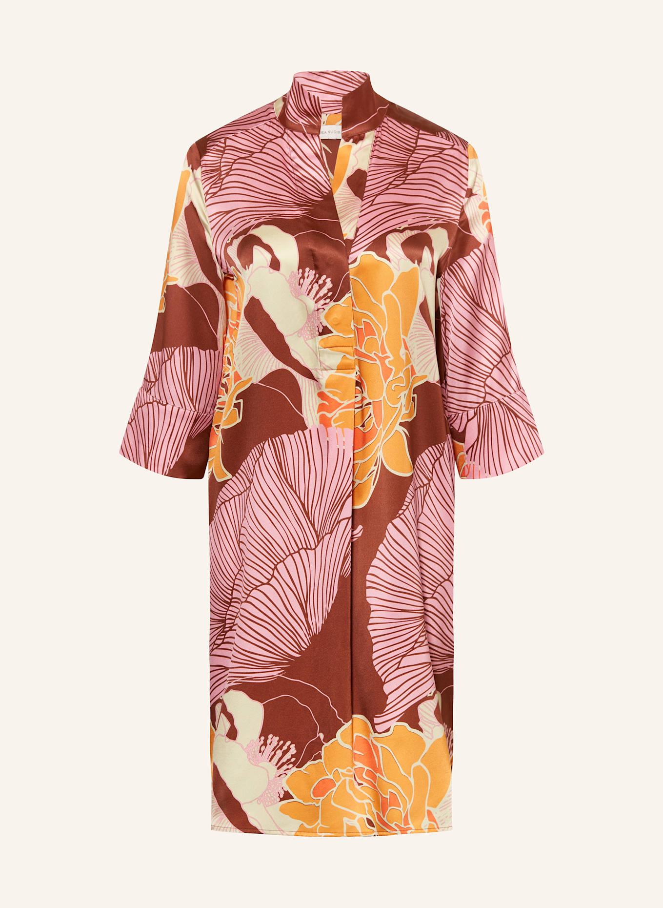 dea kudibal Hedvábné šaty KAMILLES s 3/4 rukávem: HNĚDÁ / ORANŽOVÁ / RŮŽOVÁ