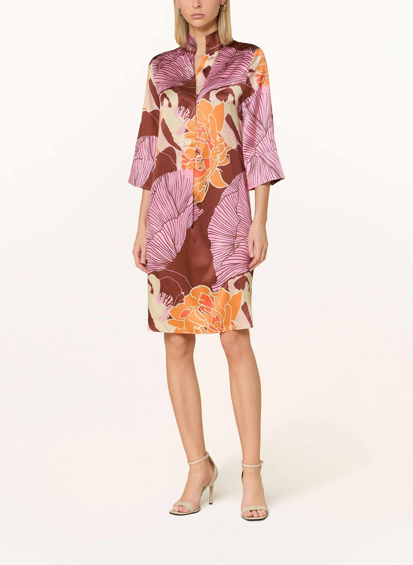 dea kudibal Hedvábné šaty KAMILLES s 3/4 rukávem: HNĚDÁ / ORANŽOVÁ / RŮŽOVÁ