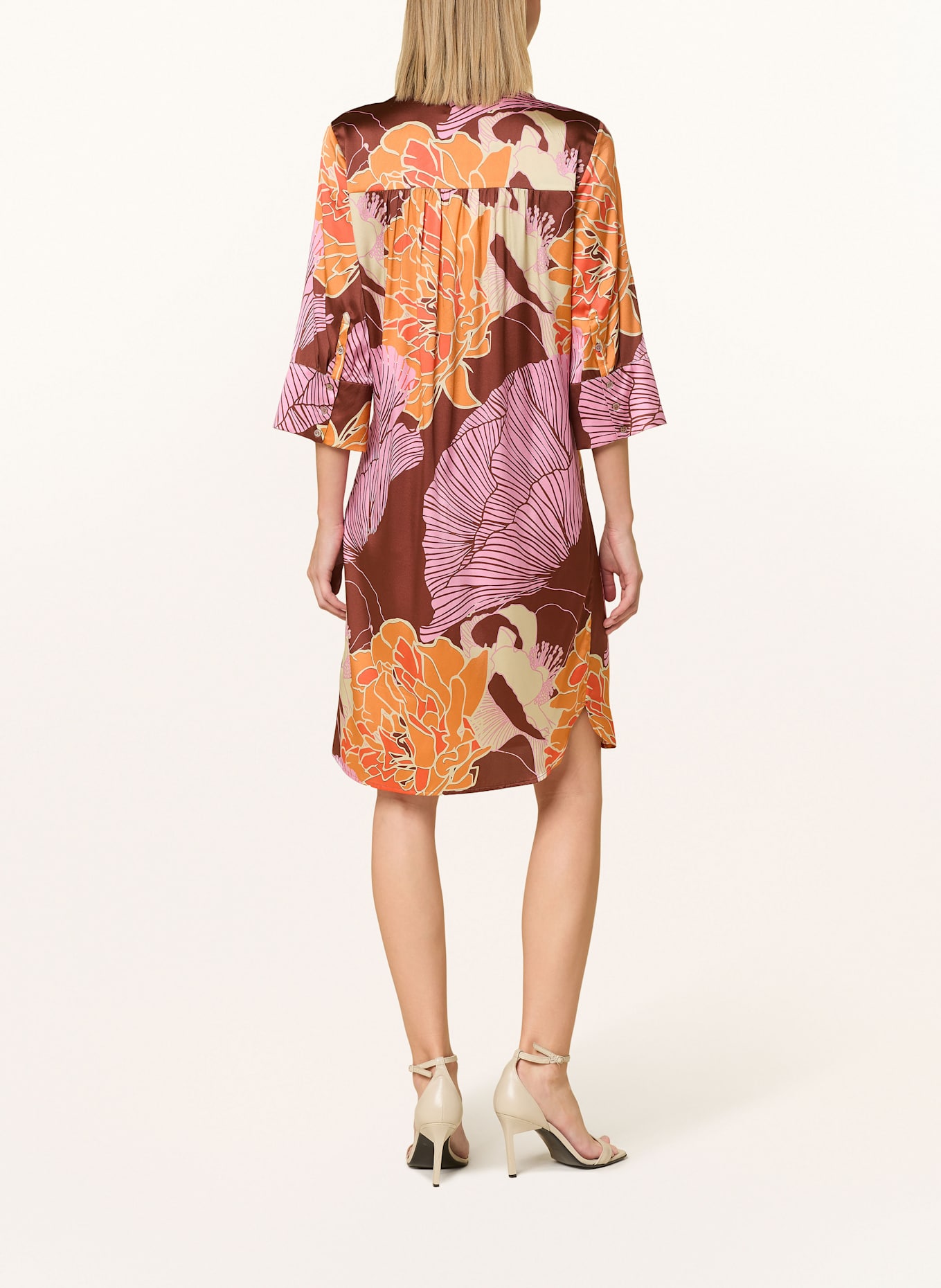 dea kudibal Hedvábné šaty KAMILLES s 3/4 rukávem: HNĚDÁ / ORANŽOVÁ / RŮŽOVÁ