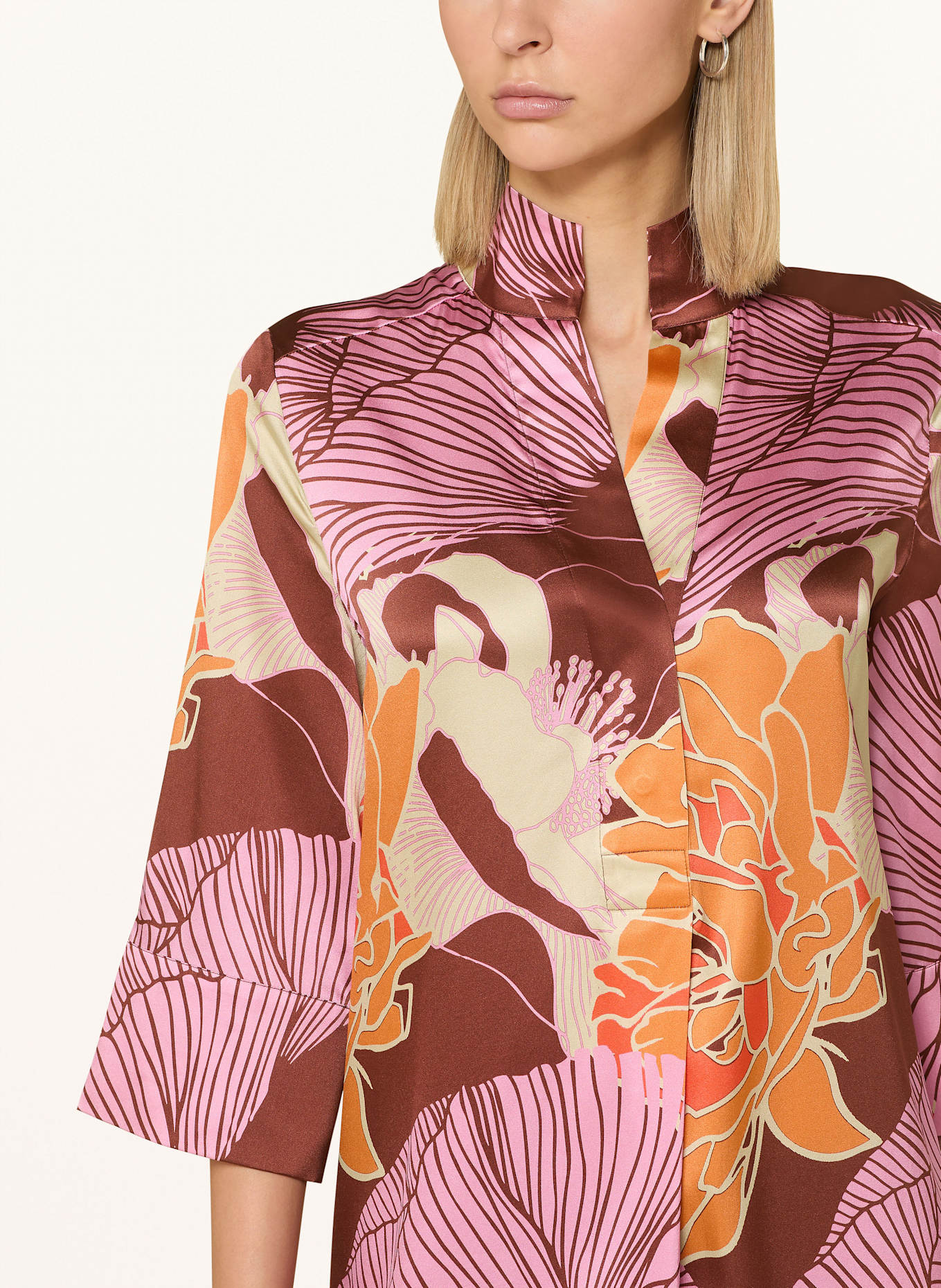 dea kudibal Hedvábné šaty KAMILLES s 3/4 rukávem: HNĚDÁ / ORANŽOVÁ / RŮŽOVÁ