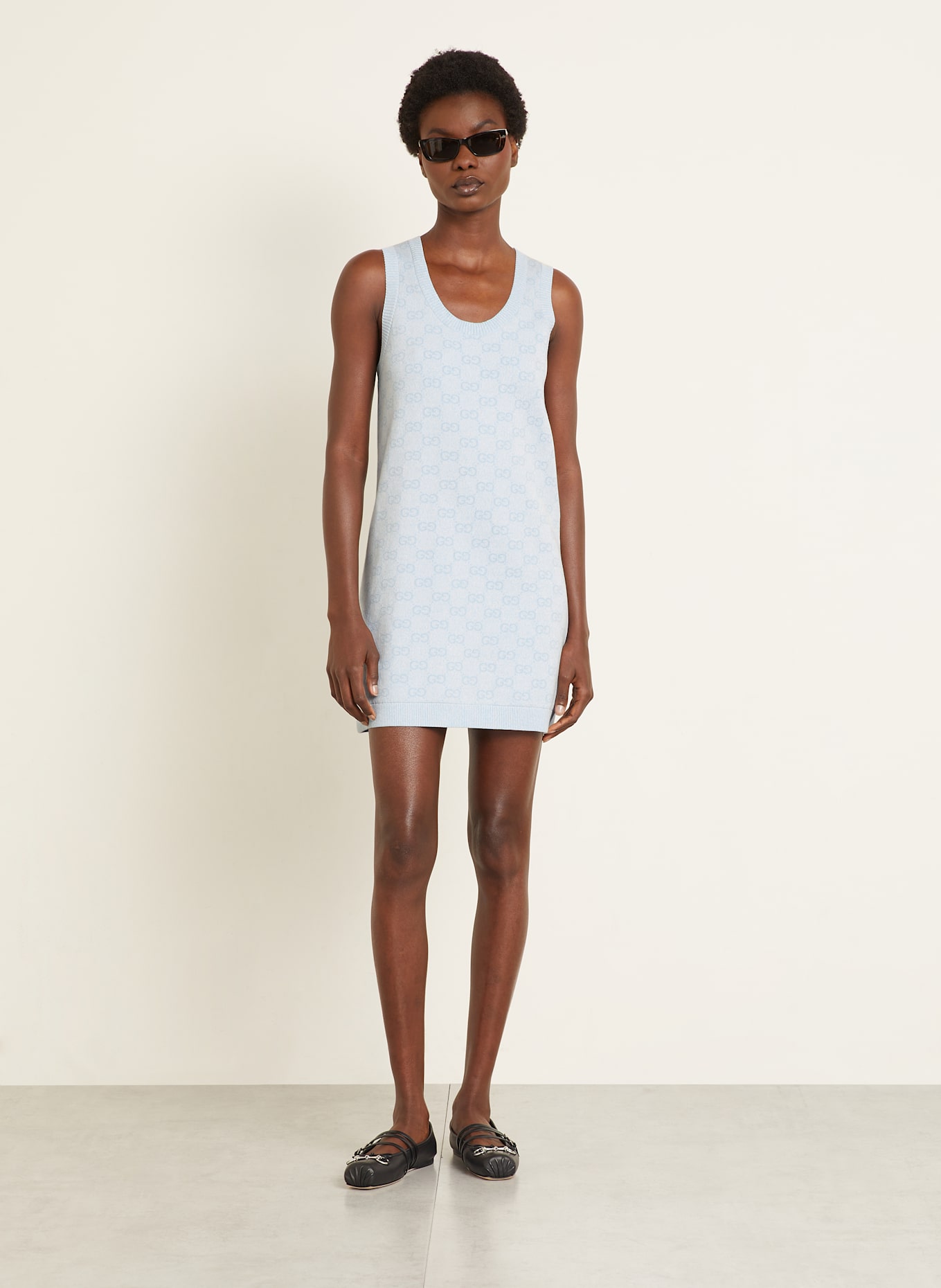 GUCCI Sheath dress: 4546 LIGHT BLUE/WHITE