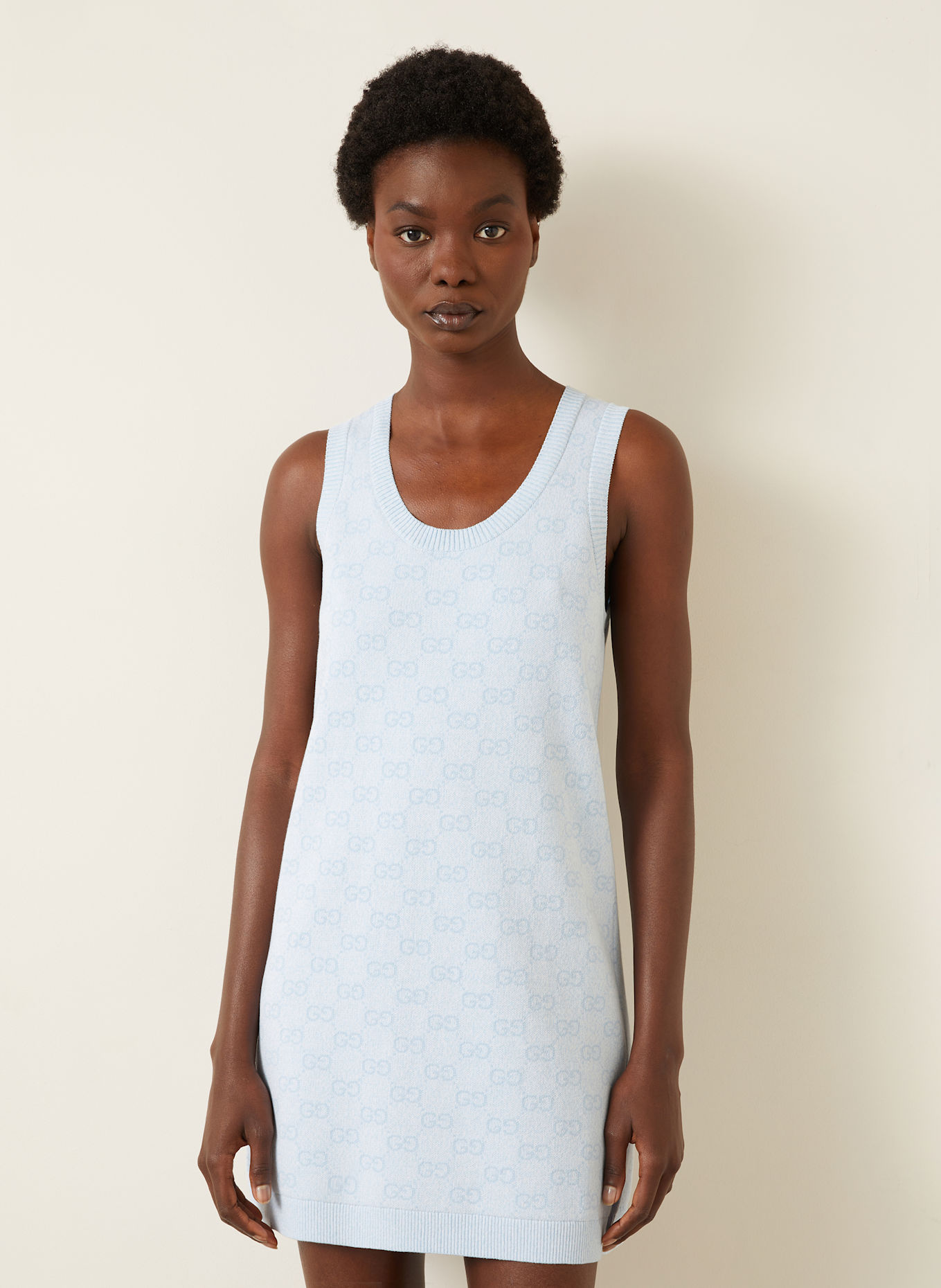 GUCCI Sheath dress: 4546 LIGHT BLUE/WHITE