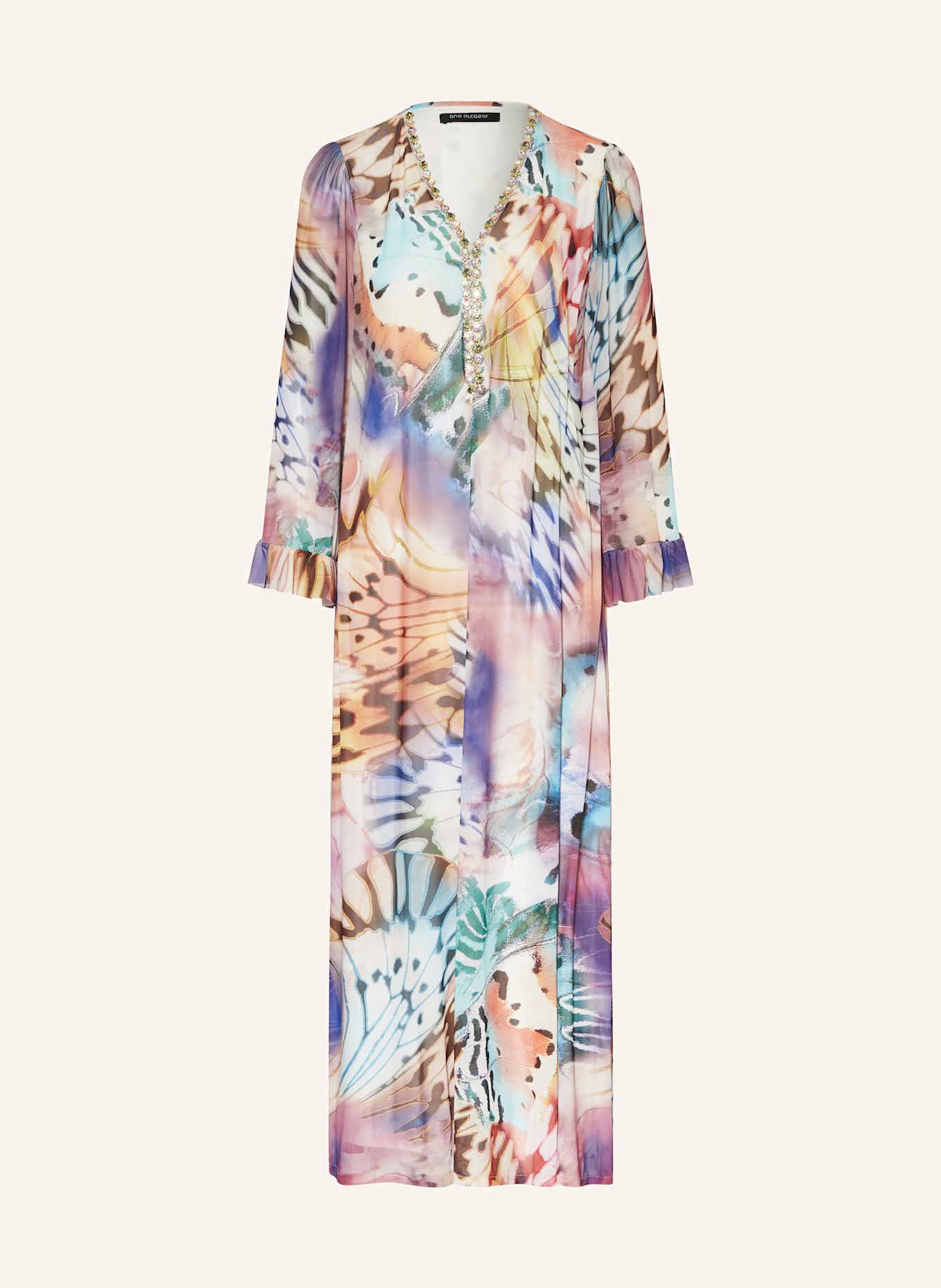 Ana Alcazar Mesh-Kleid mit Schmucksteinen: HELLGELB / GRÜN / LILA