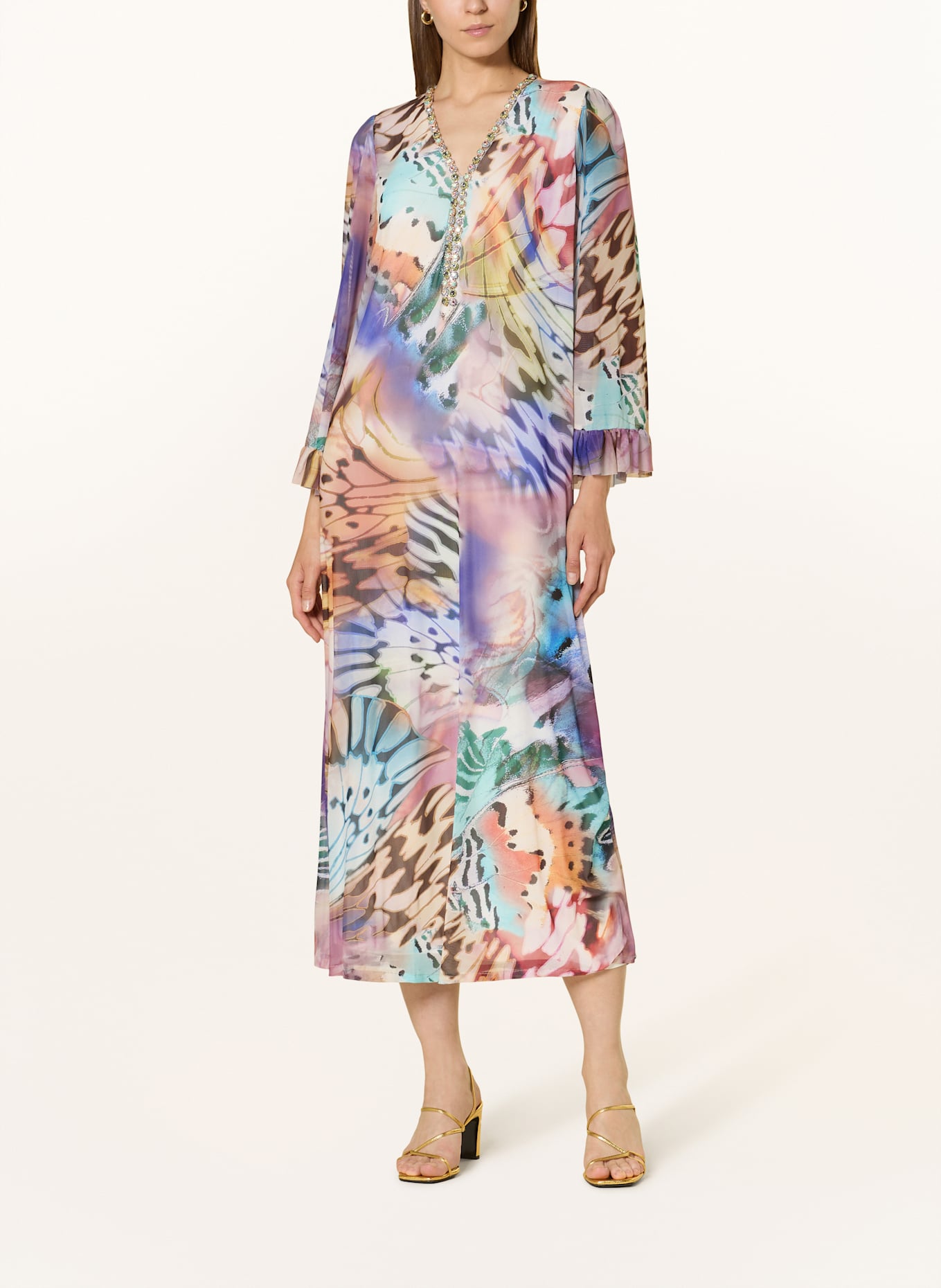 Ana Alcazar Mesh-Kleid mit Schmucksteinen: HELLGELB / GRÜN / LILA