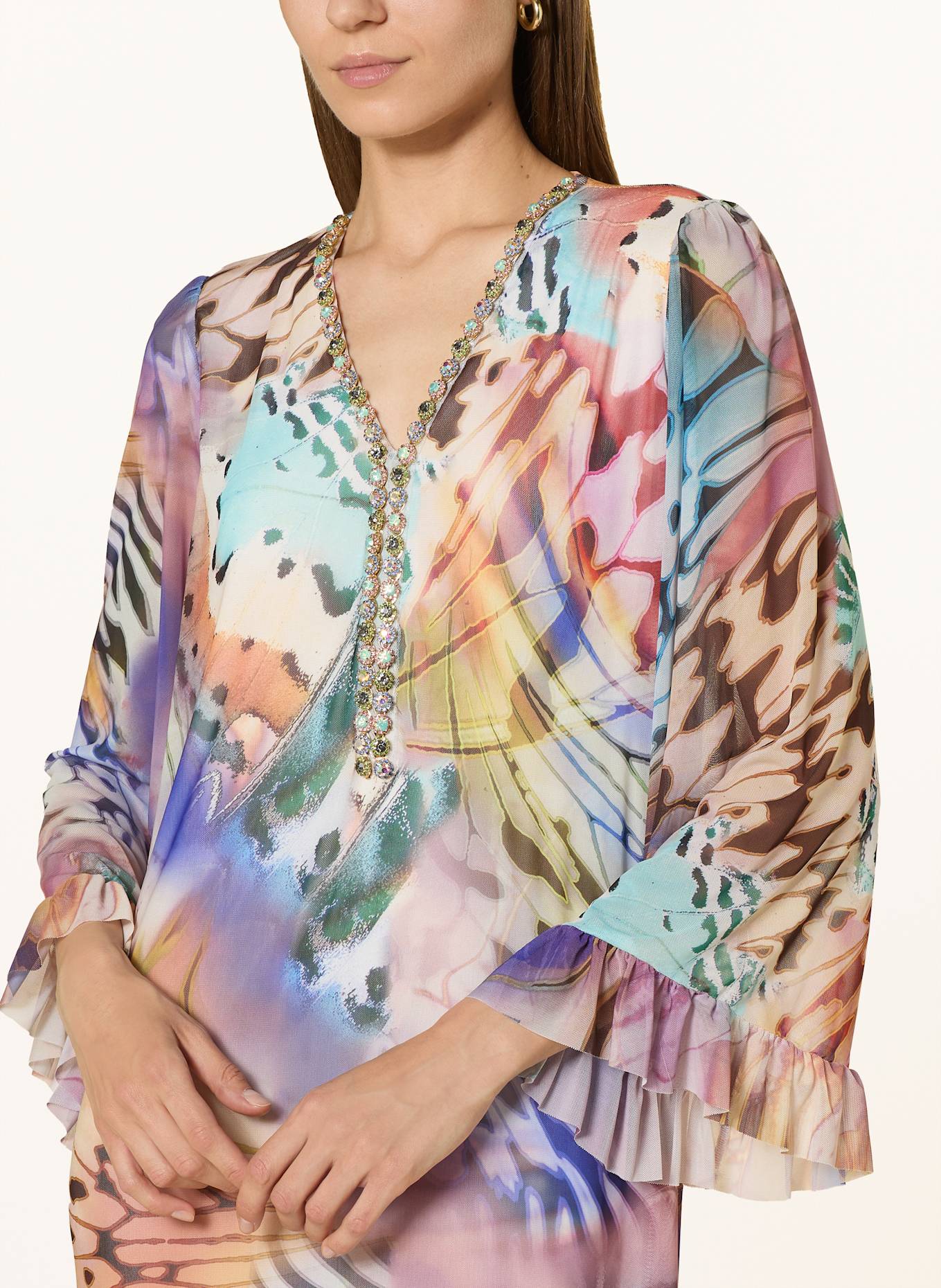 Ana Alcazar Mesh-Kleid mit Schmucksteinen: HELLGELB / GRÜN / LILA