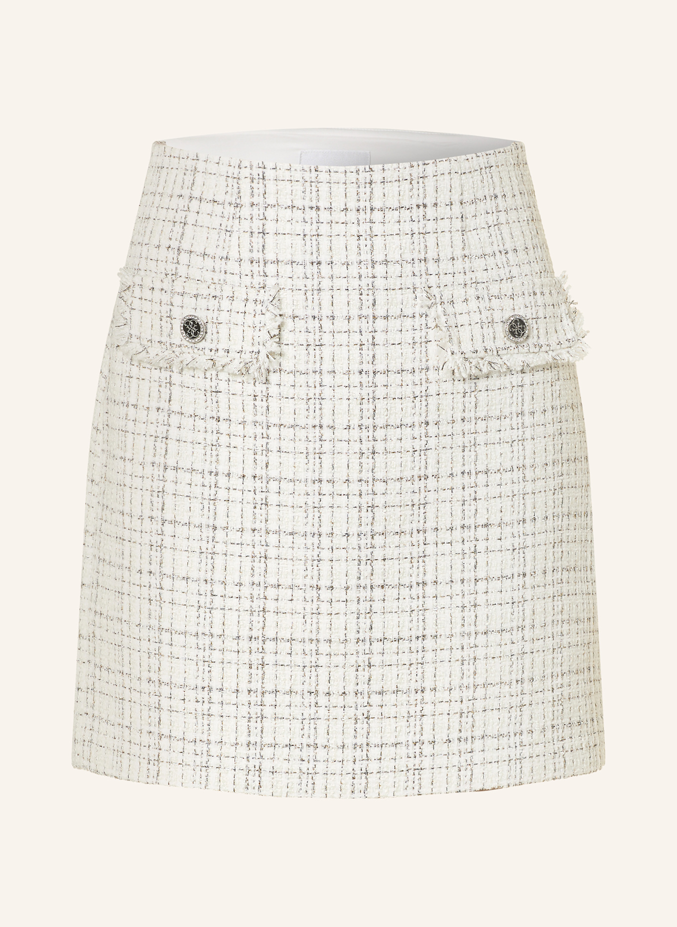 GUESS Tweed-Rock ANNAMARIA mit Glitzergarn und Schmucksteinen: WEISS/ SCHWARZ