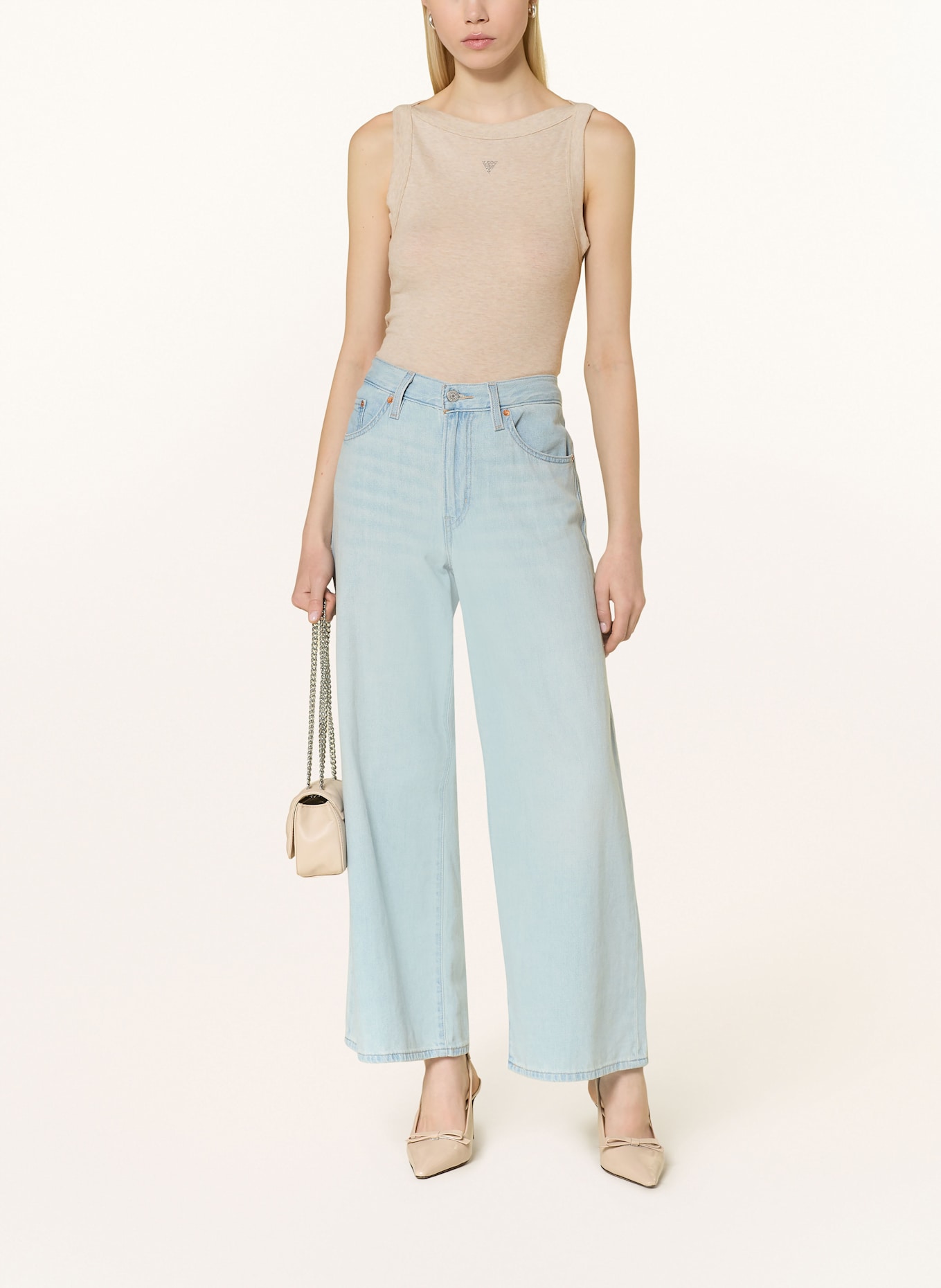 GUESS Top TINA mit Schmucksteinen: TAUPE