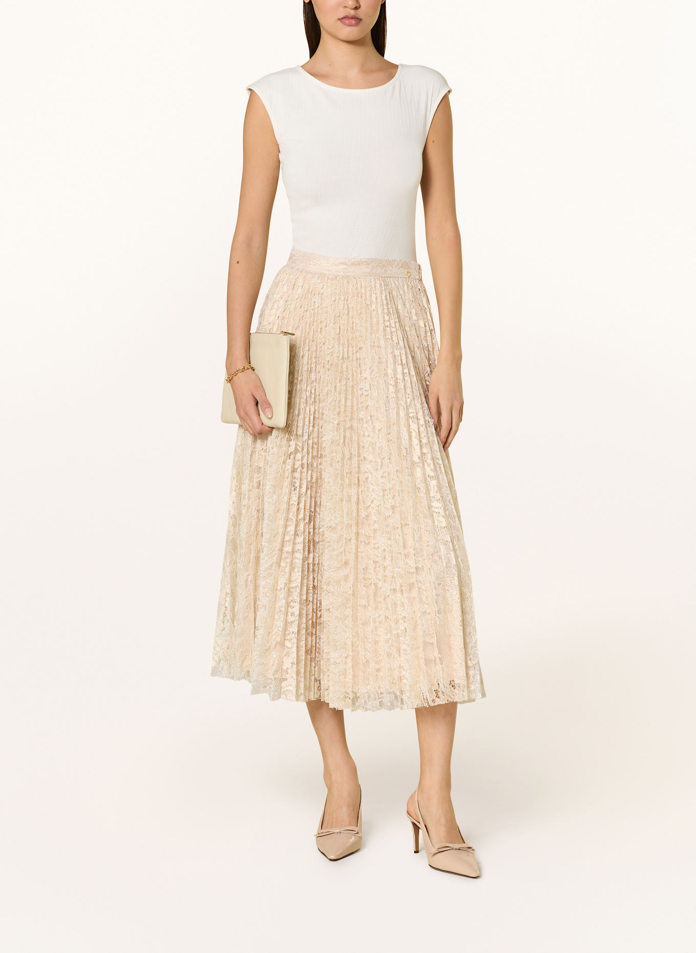 GUESS Spitzenrock CHARLOTTE mit Plissees: GOLD / BEIGE