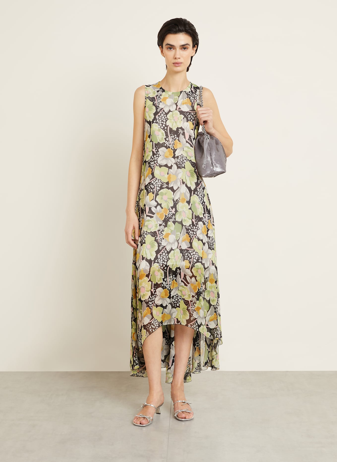 LOEWE Kleid aus Seide: SCHWARZ/ GRÜN/ GELB