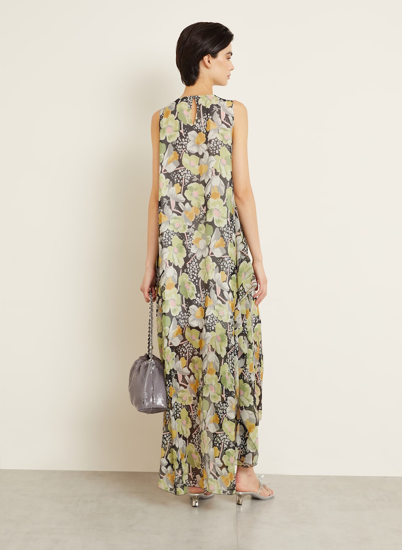LOEWE Kleid aus Seide: SCHWARZ/ GRÜN/ GELB